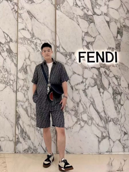펜디 FF 자카드 패턴 블루 데님 셔츠