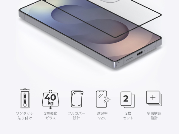 Redbean GhostFit 3重強化ガラス液晶保護フィルム ワンタッチ貼付キット 2セット for Galaxy
