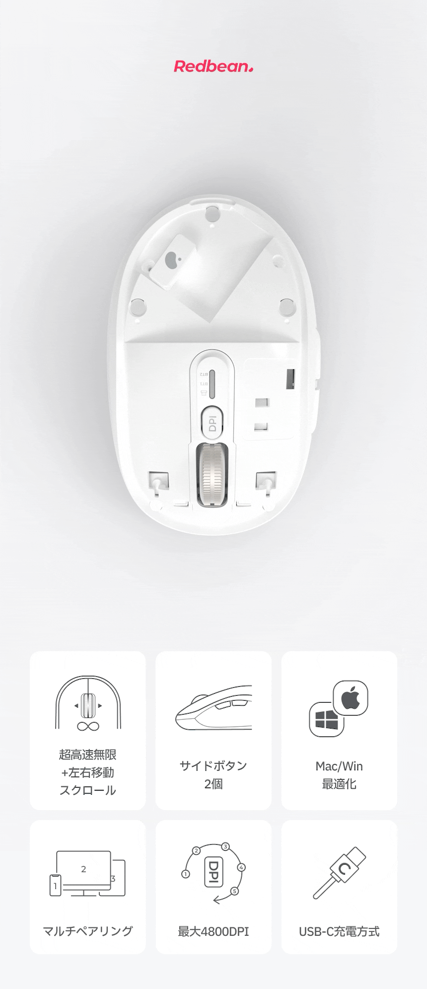 Redbean Quantum Scroll 高速スクロール充電式コンパクトマウス A39R