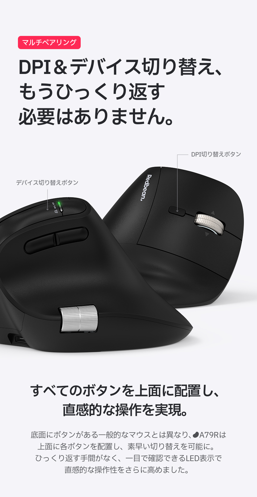 Redbean Quantum Scroll 高速スクロール充電式ツインホイール縦型マウス A79R