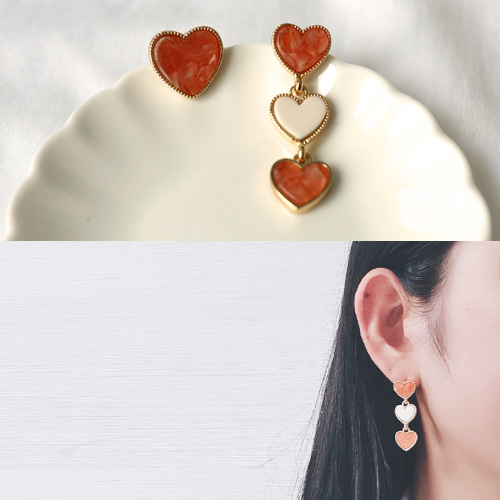 오렌지러브 언밸런스 하트 귀걸이