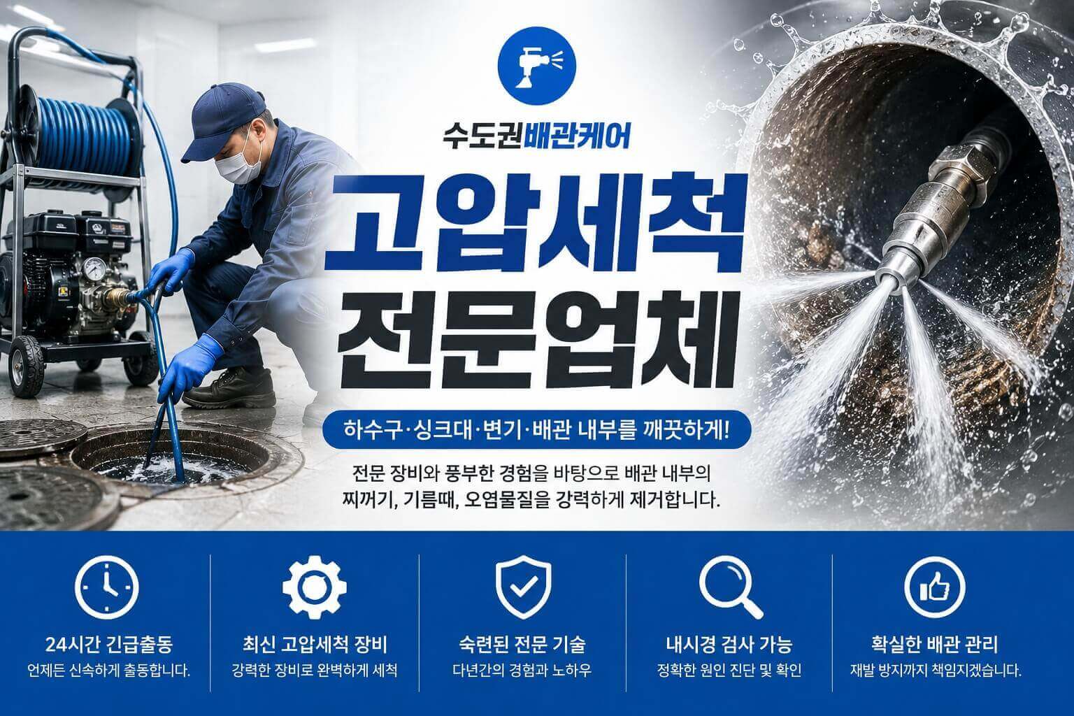 남양주 하수구막힘 전문업체 | 배수구·화장실·변기막힘 고압세척 365일 24시간 즉시출동