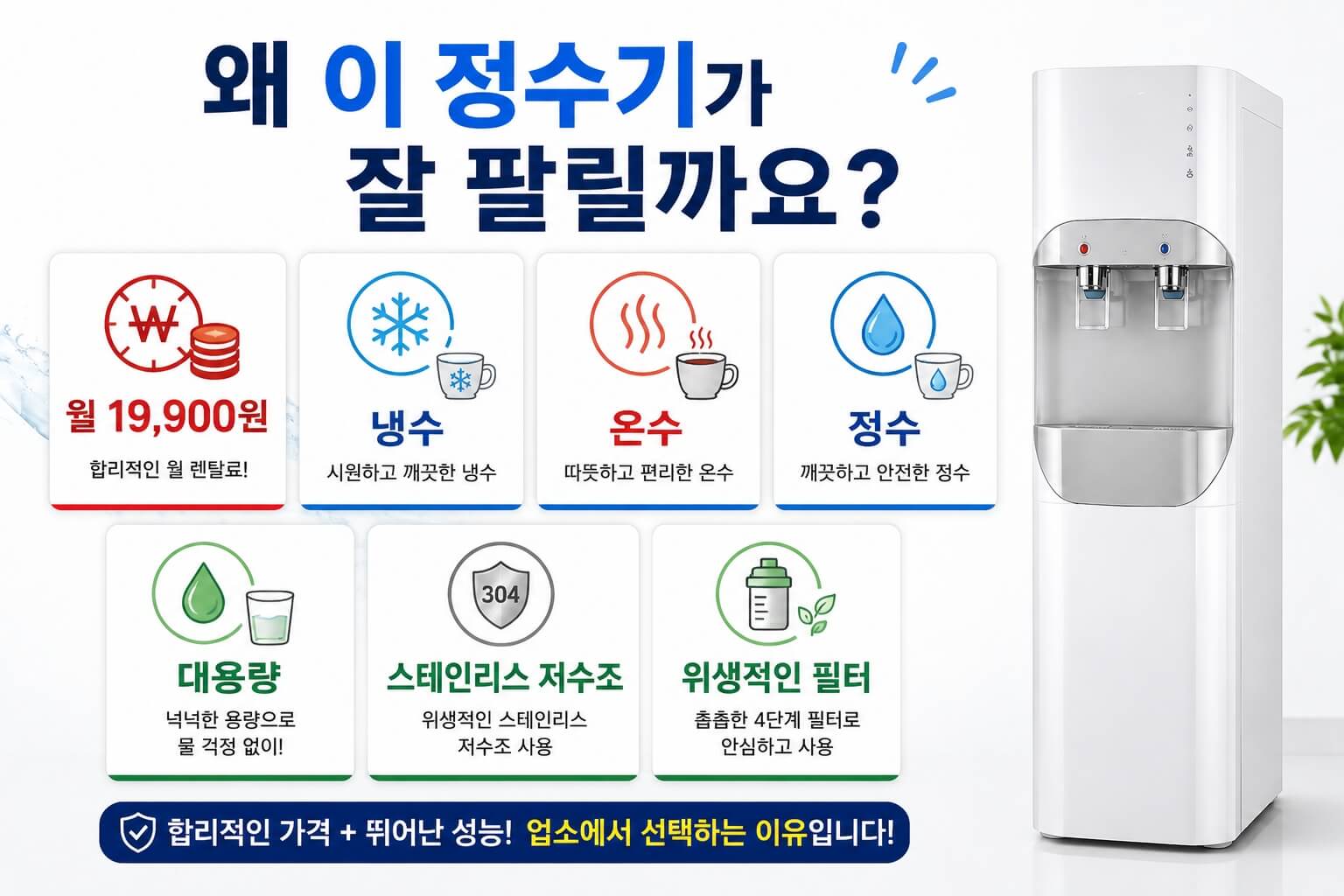 업소용 정수기렌탈 냉온정 정수기 월 19,900원 전국 무료설치