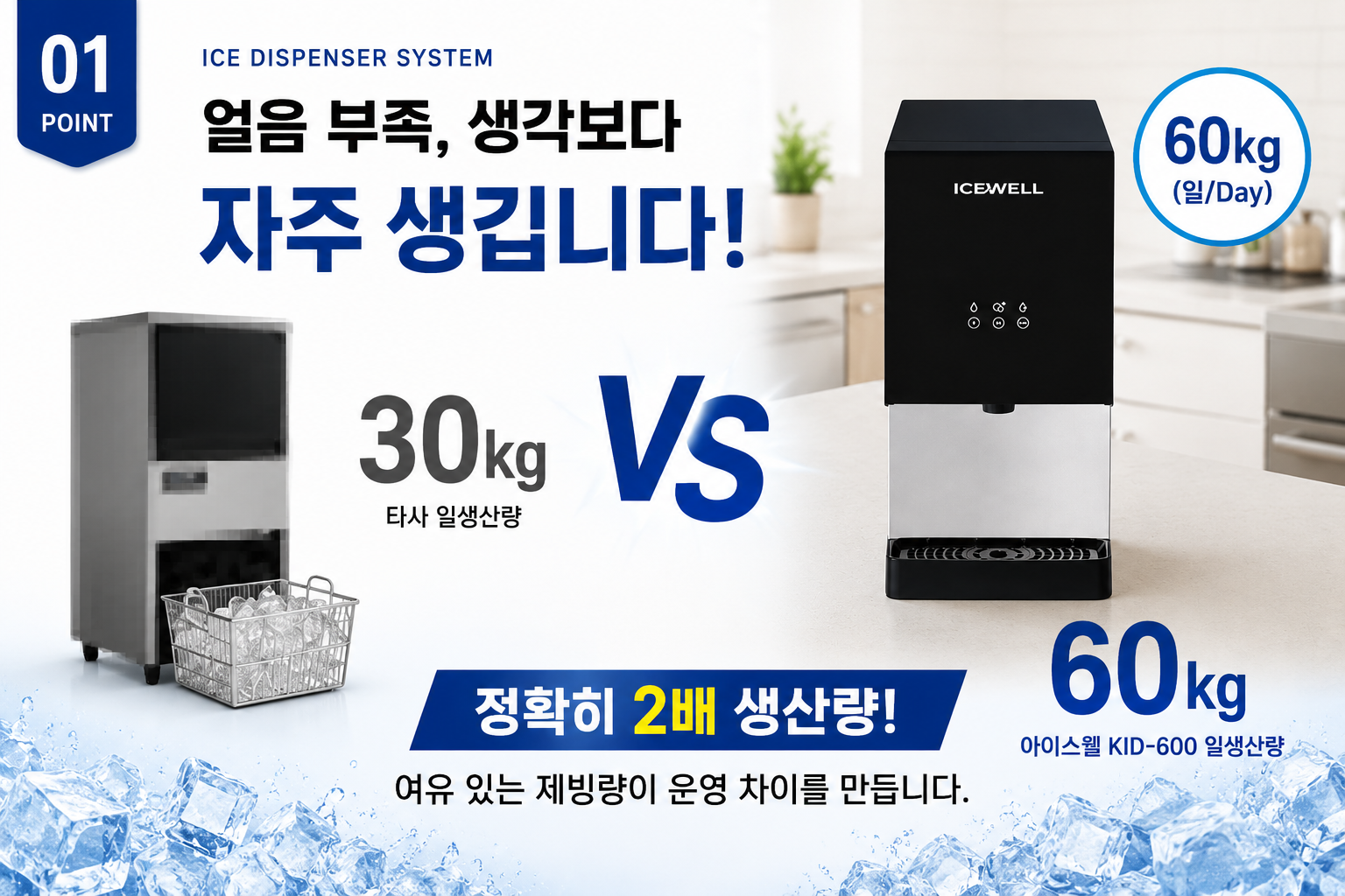 전국 빠른설치 아이스웰 KID-600 아이스디스펜서 얼음제빙기렌탈 일생산 60kg 식당 음식점 스터디카페 사무실 공장 업소용 약정 60개월