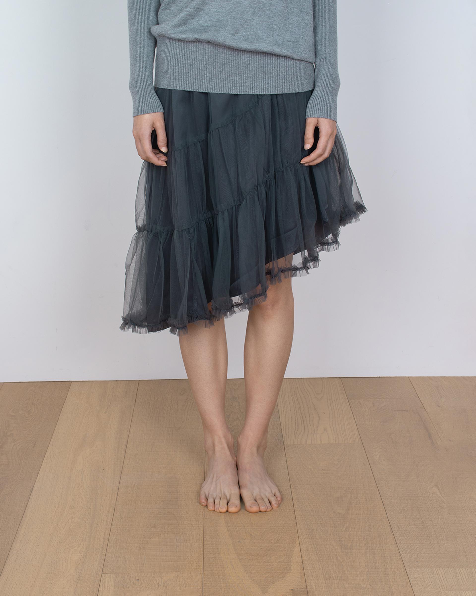 unbalanced sheer midi skirt