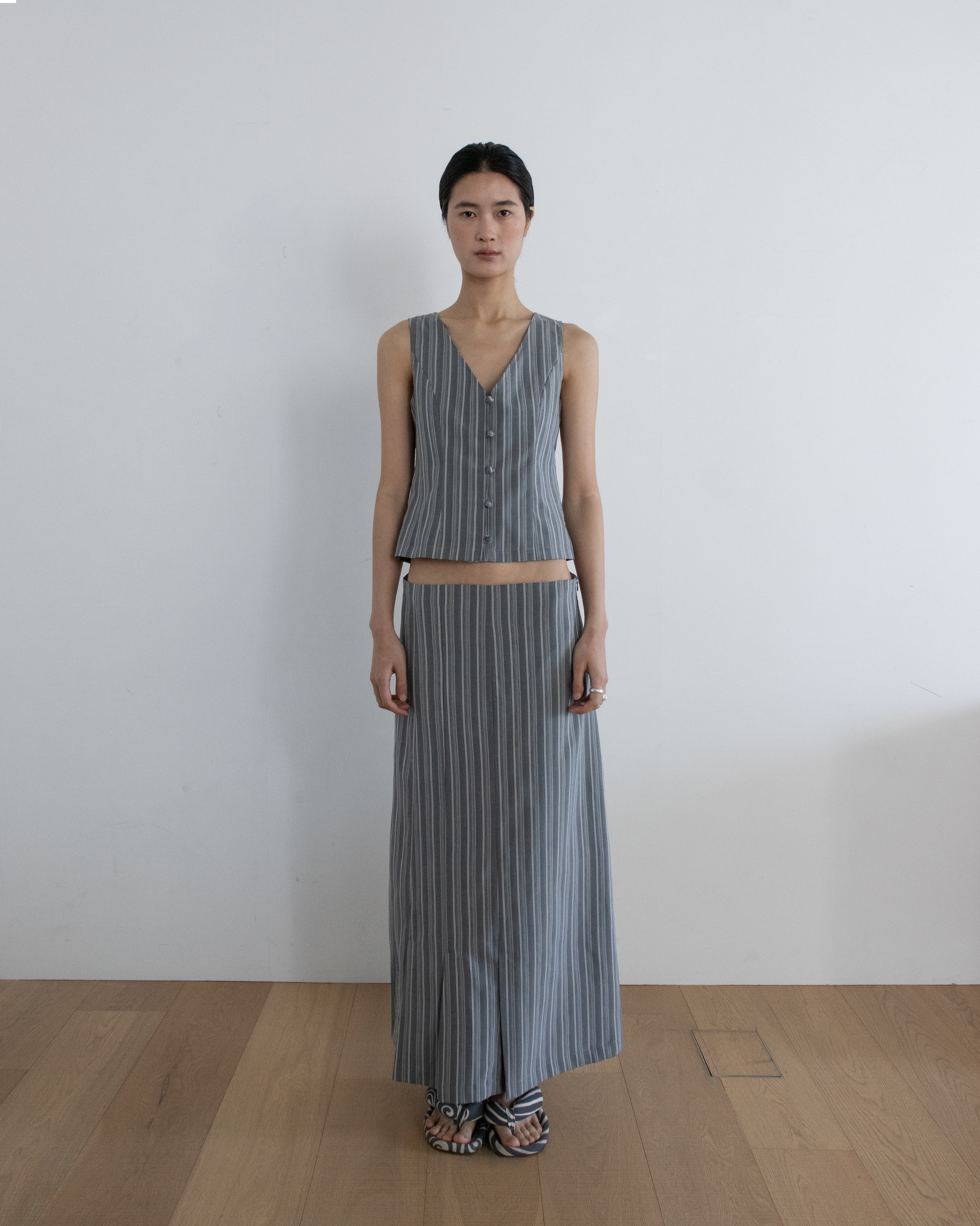 stripe pleats skirt