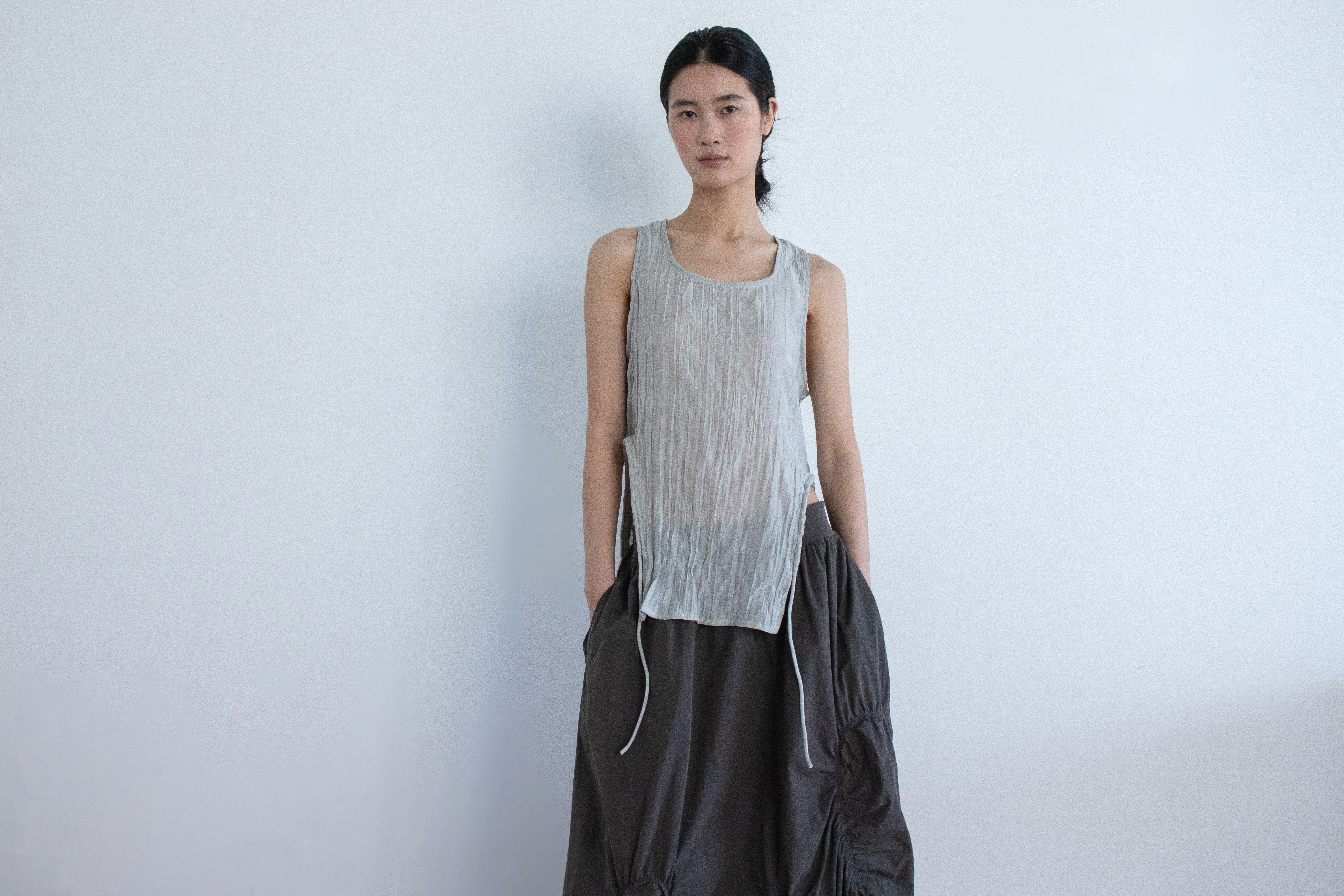 crinkle shirring sleeveless