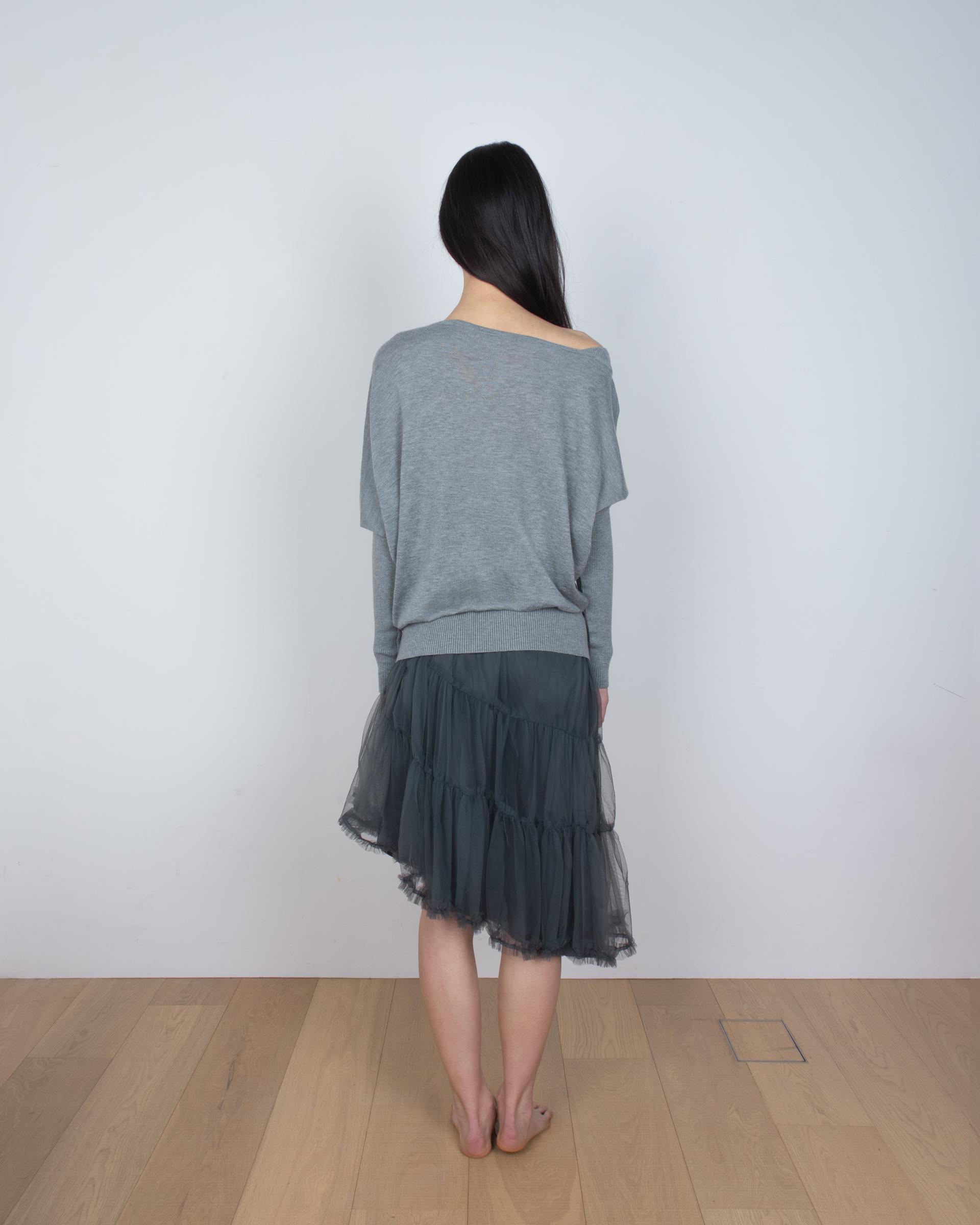 unbalanced sheer midi skirt
