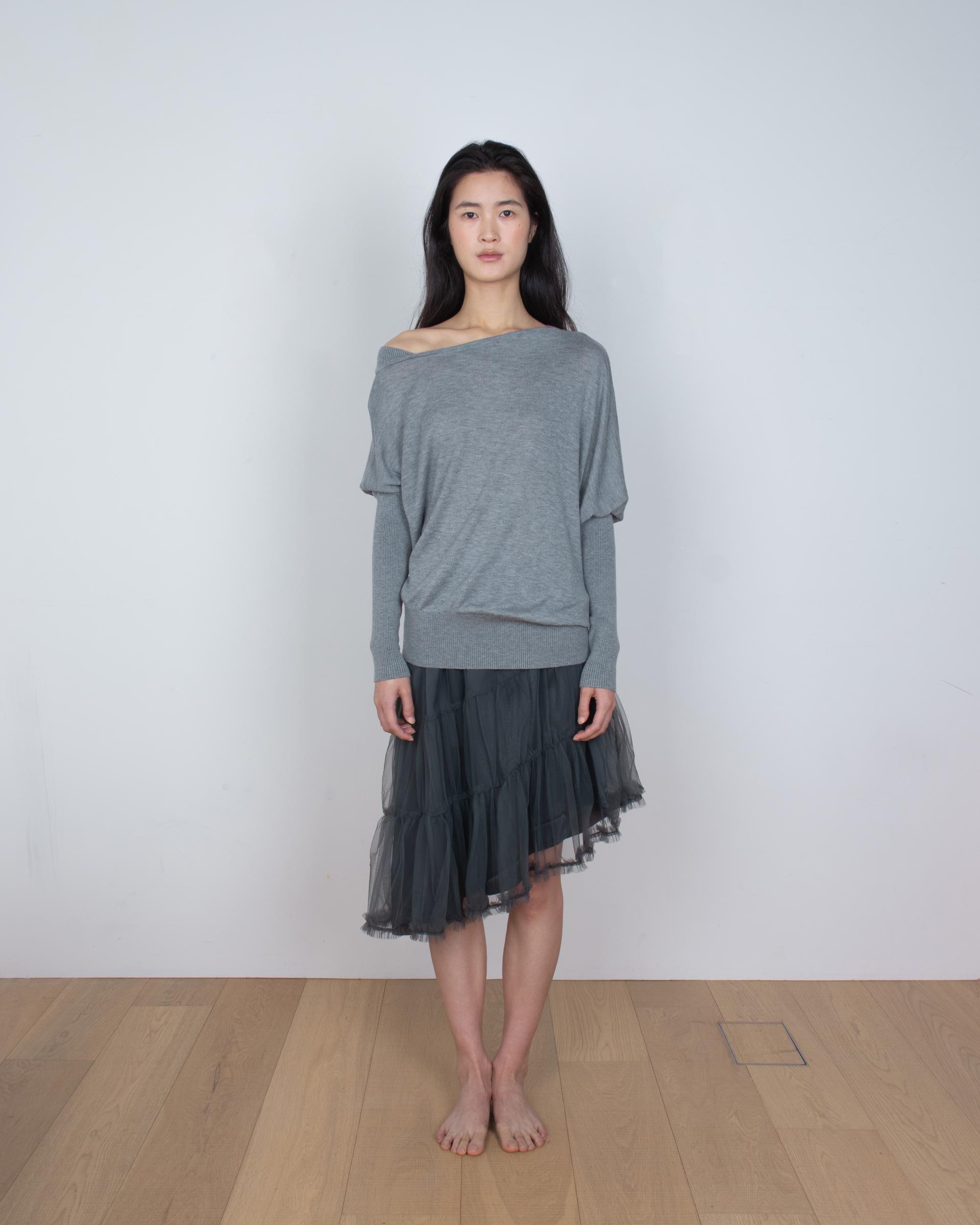 unbalanced sheer midi skirt