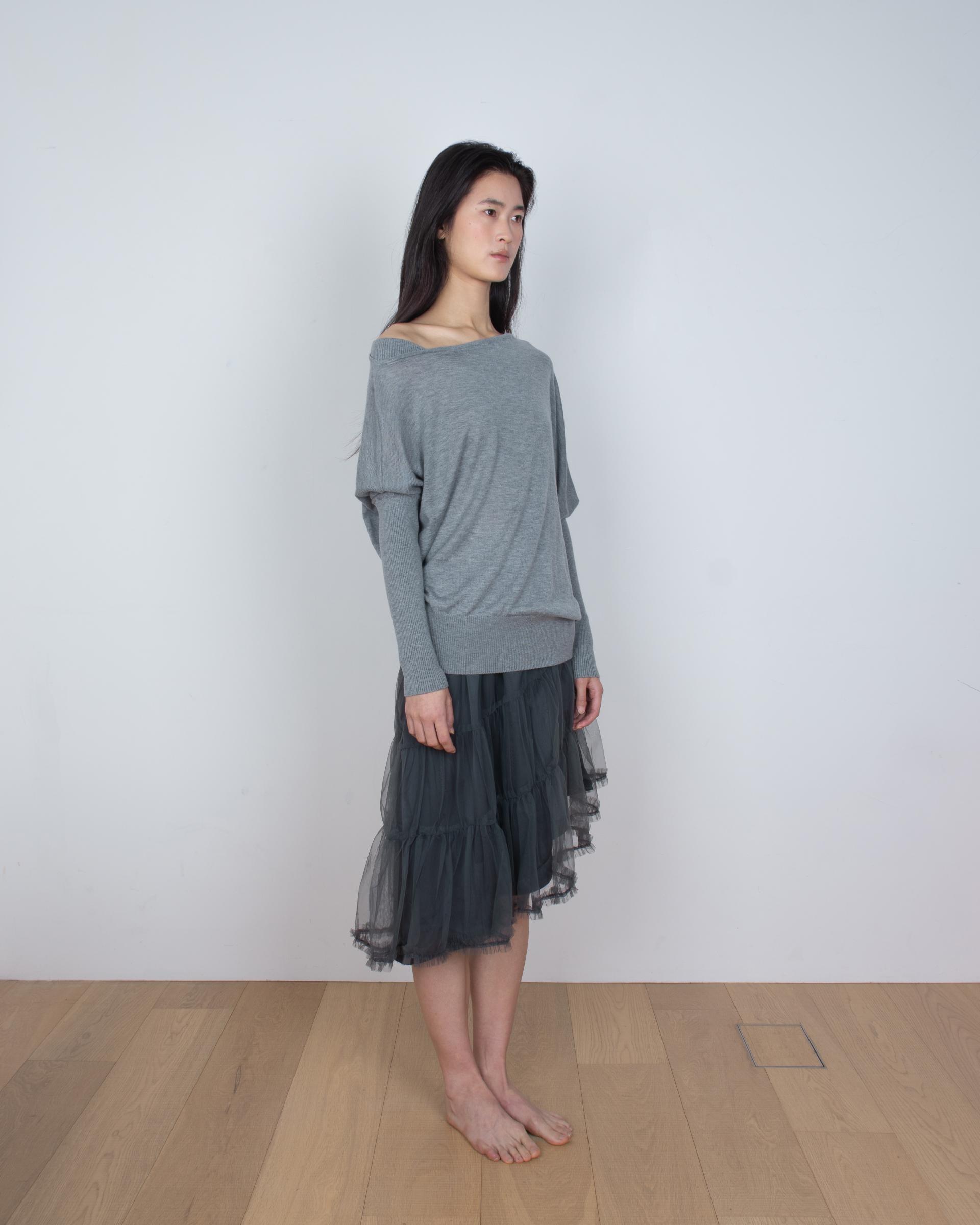 unbalanced sheer midi skirt
