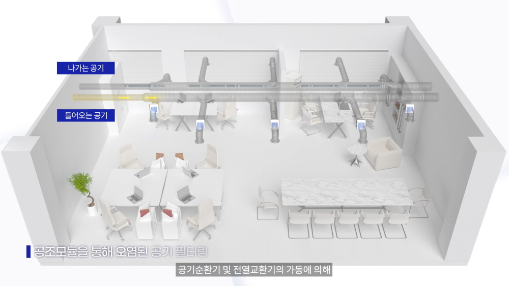 건물 오피스 덕트 시스템 공기 흐름 3D 홍보영상 설비 시각화