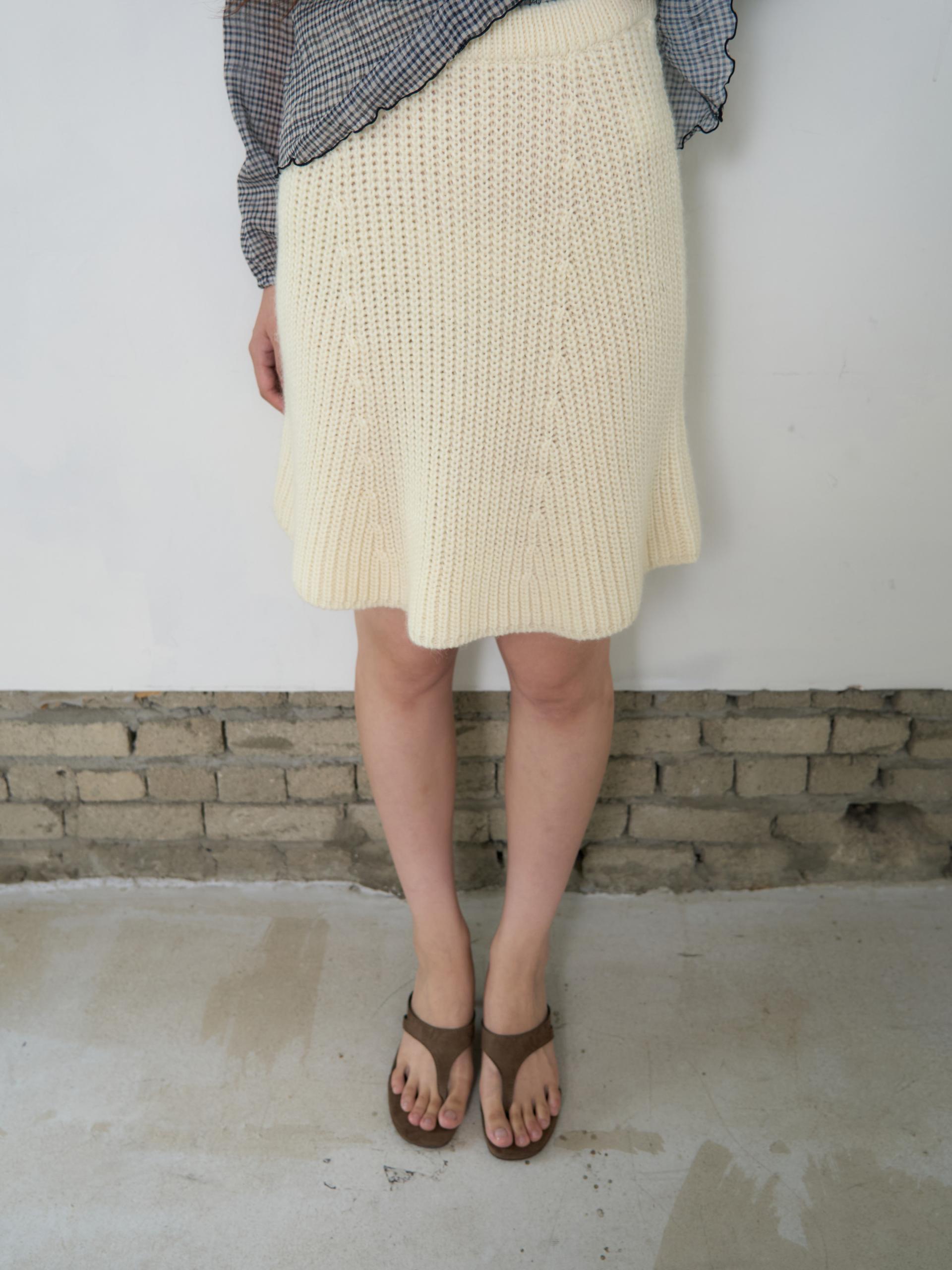 KNIT FLARED BAND SKIRT_BEIGE