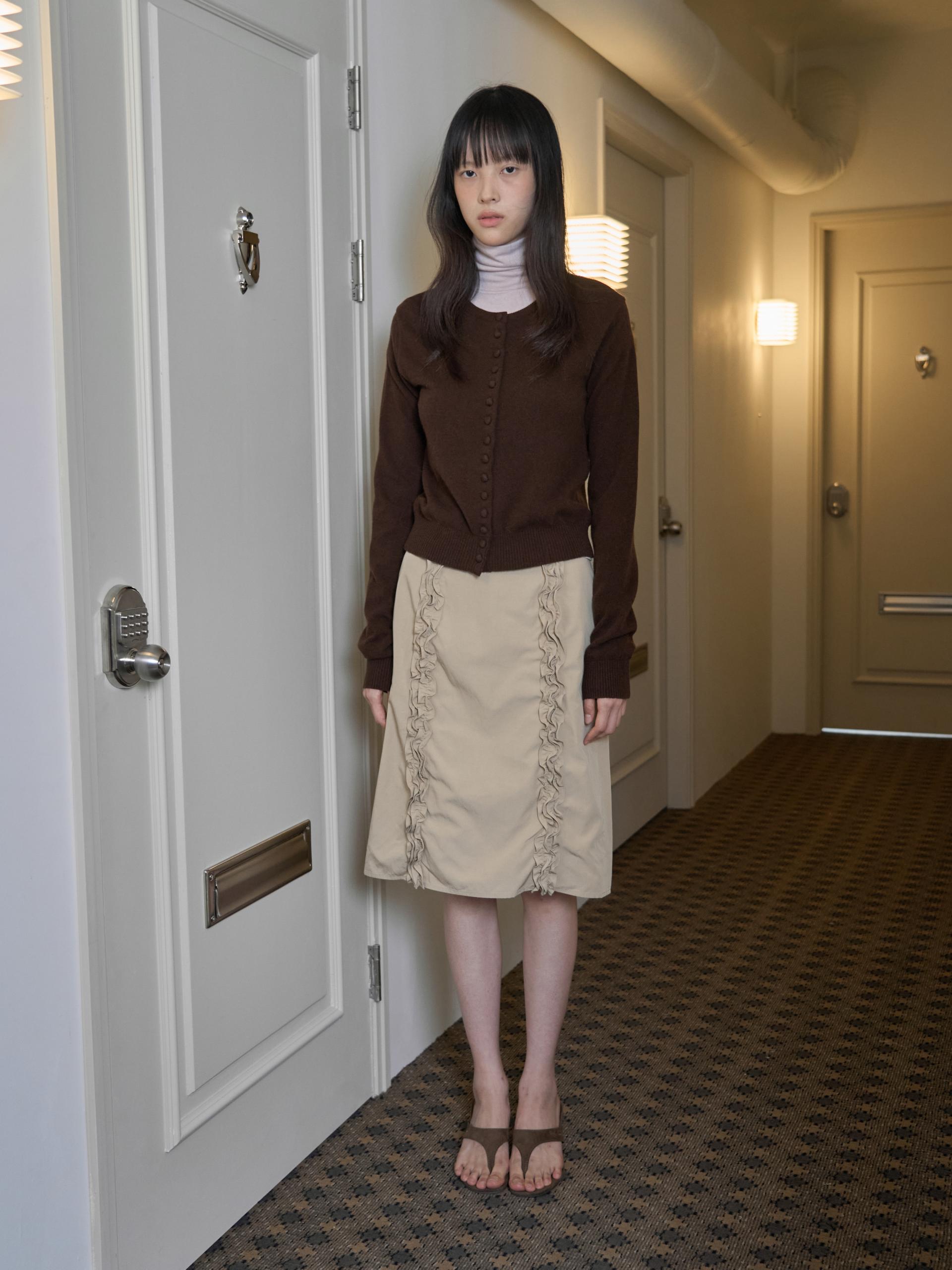 MERINO CASHMERE BUTTON CARDIGAN_BROWN