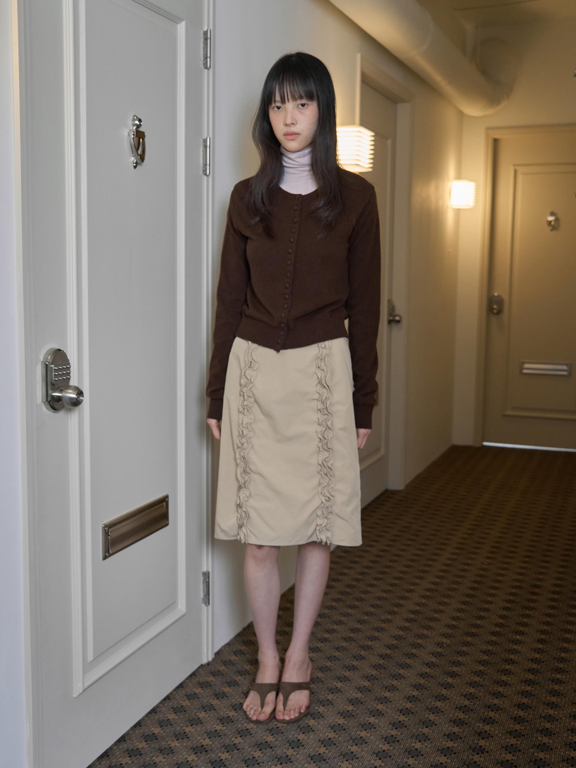 DOUBLE FRILL MIDI SKIRT_BEIGE