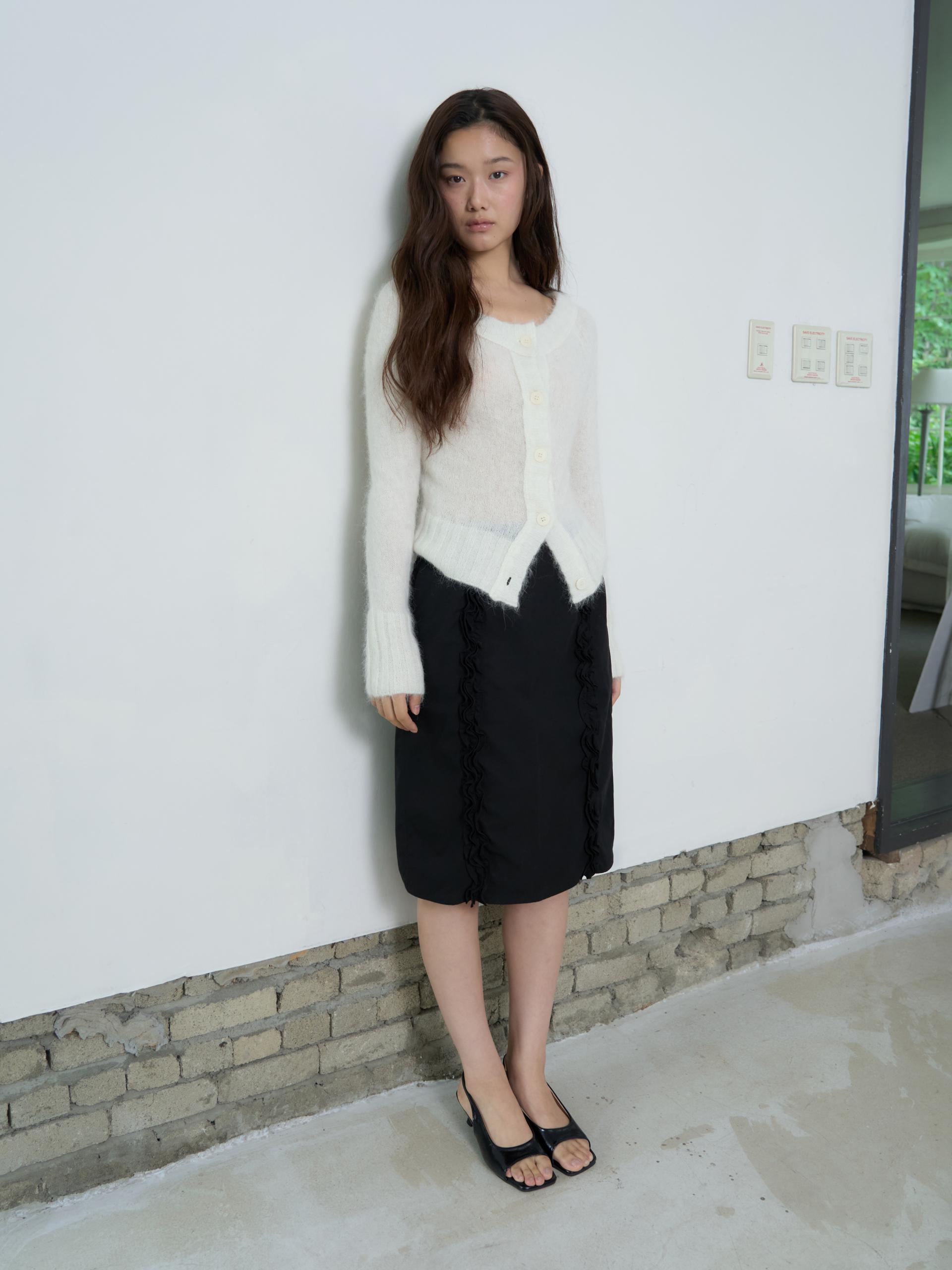 DOUBLE FRILL MIDI SKIRT_BLACK