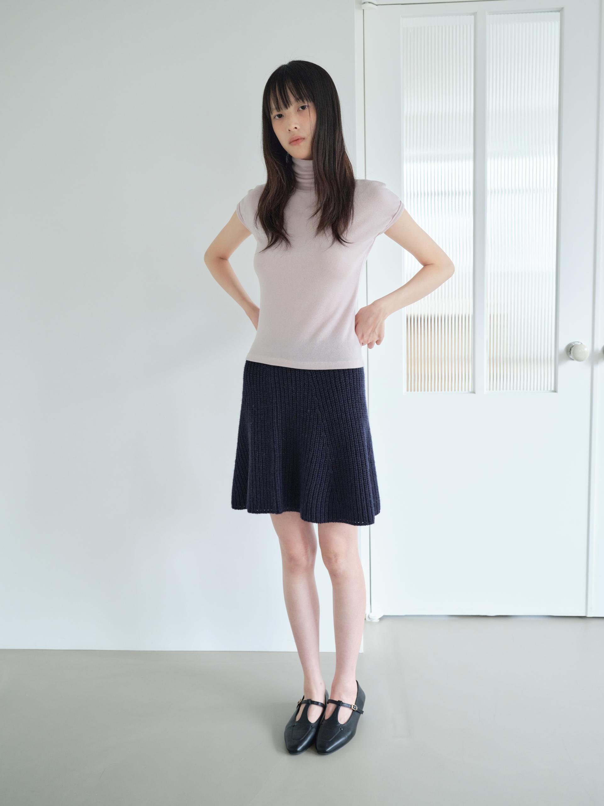 KNIT FLARED BAND SKIRT_NAVY