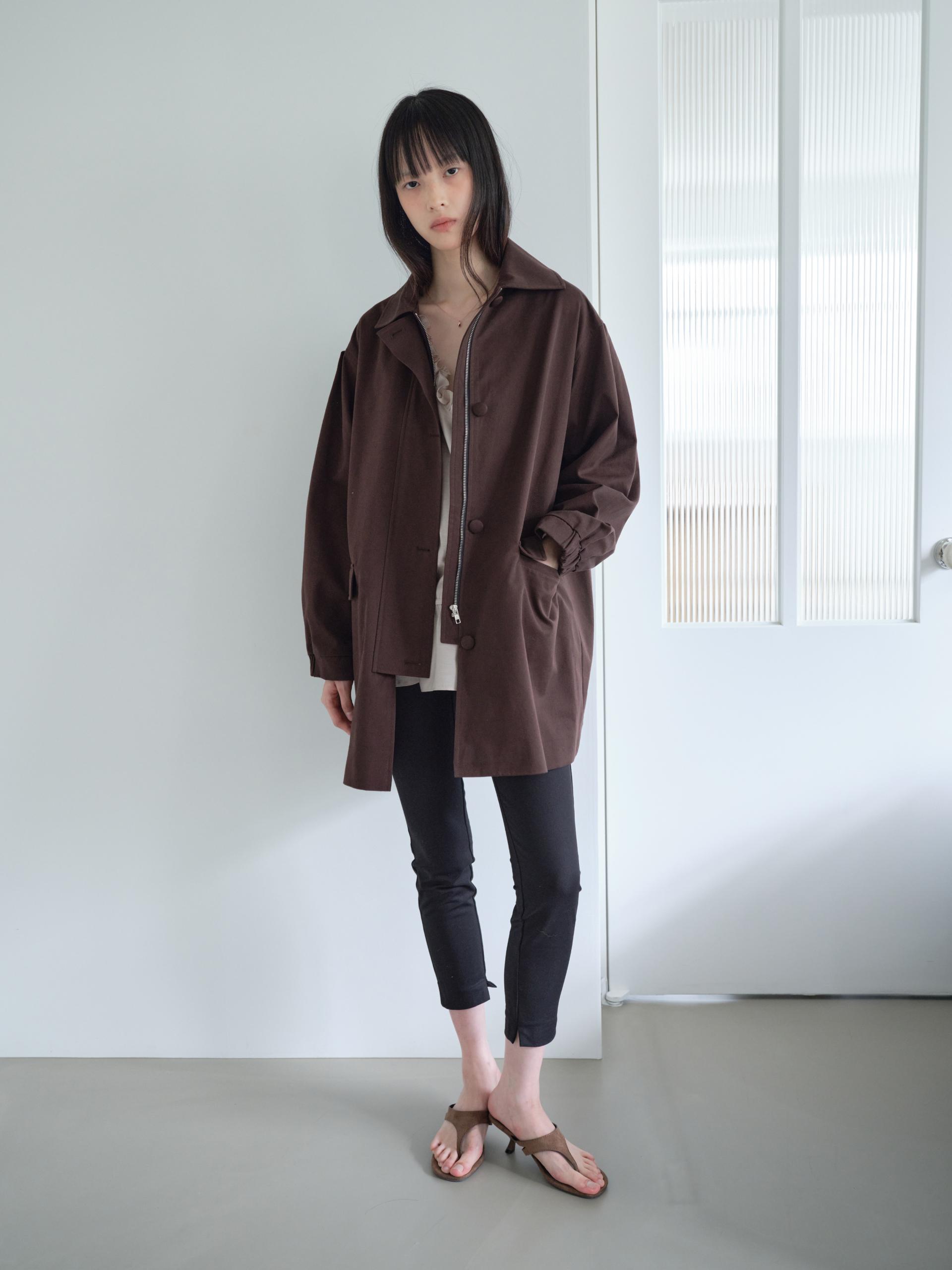 A-LINE COVERED BUTTON HALF JACKET_BROWN