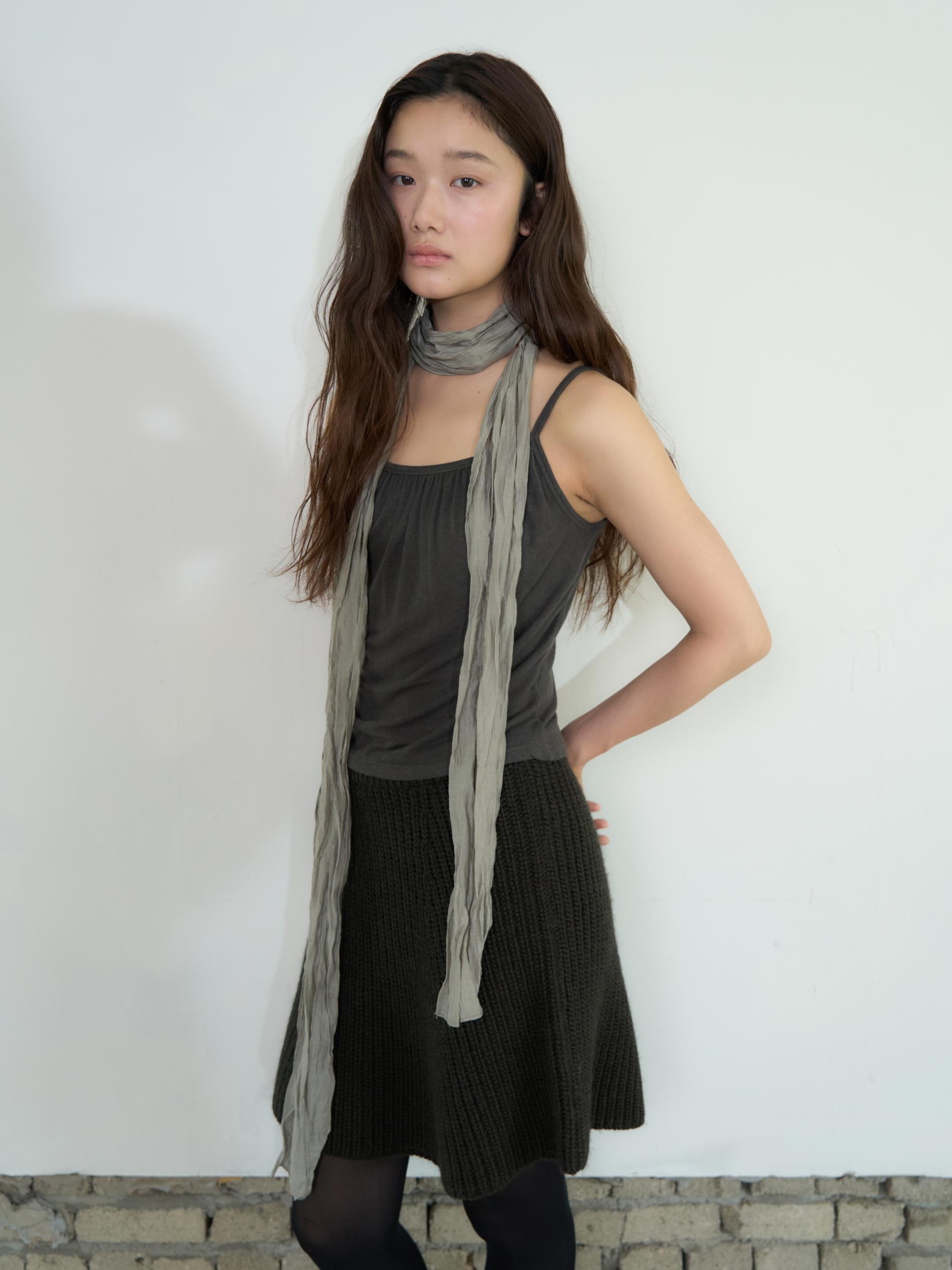 KNIT FLARED BAND SKIRT_BROWN