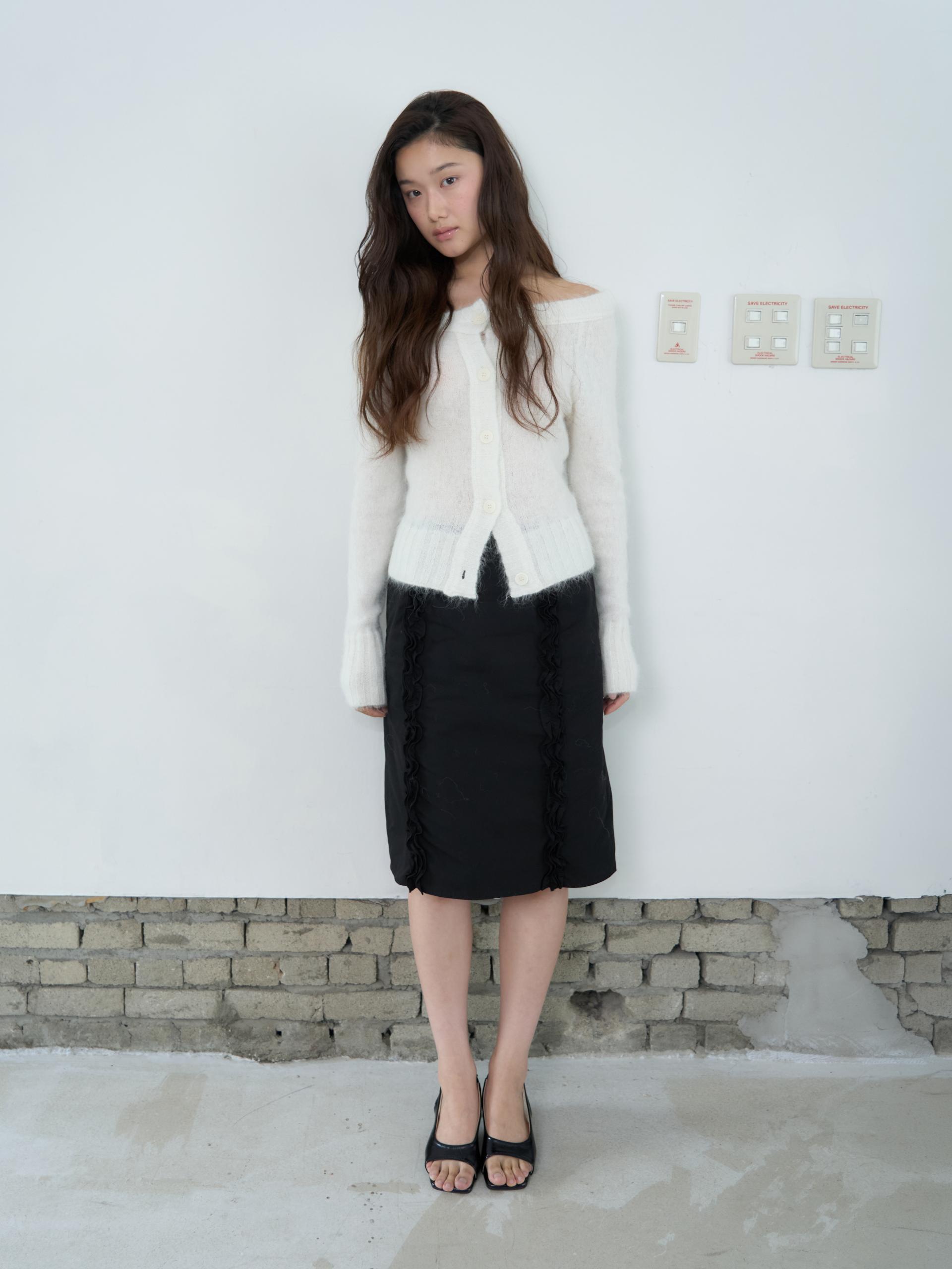DOUBLE FRILL MIDI SKIRT_BLACK