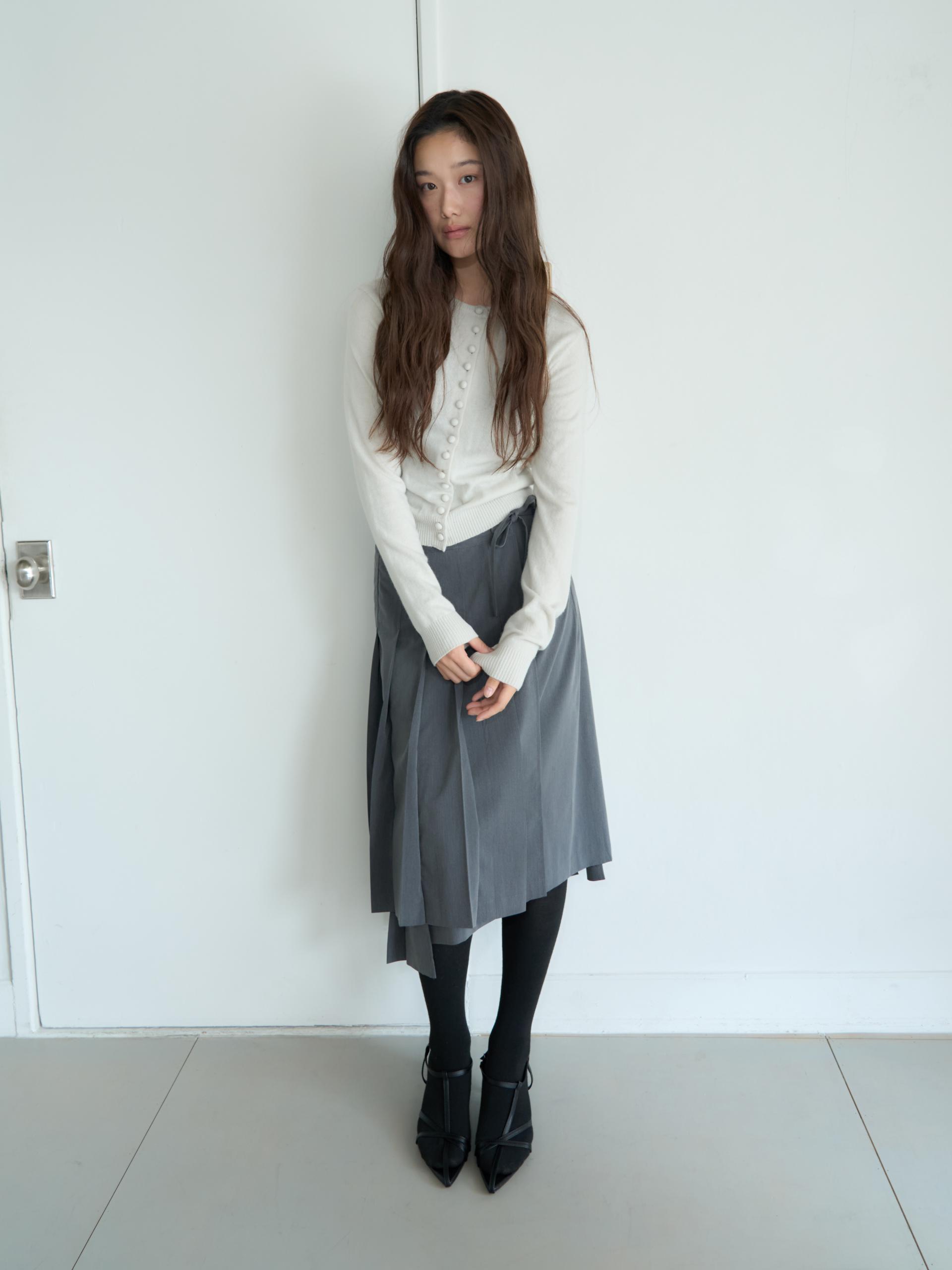 WRAP PLEATED LONG SKIRT_GRAY
