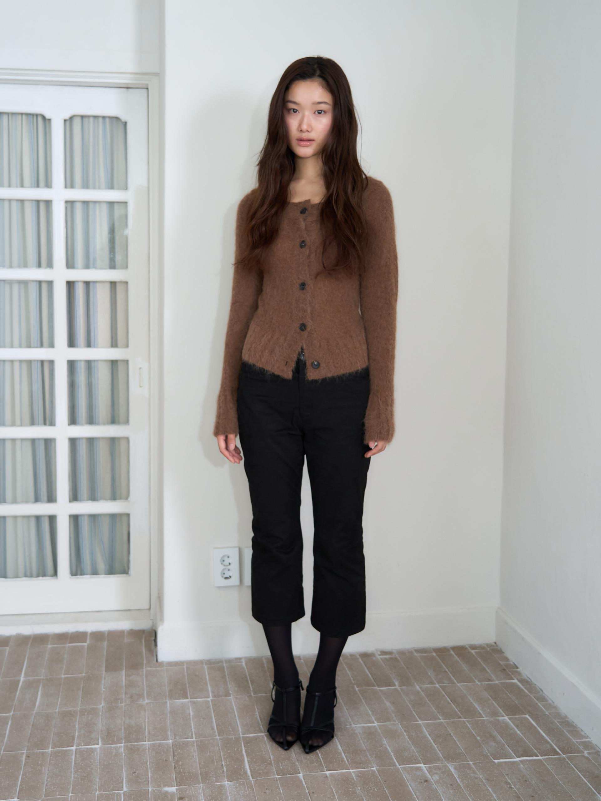 MERINO WOOL ALPACA OFF-SHOULDER CARDIGAN_BROWN