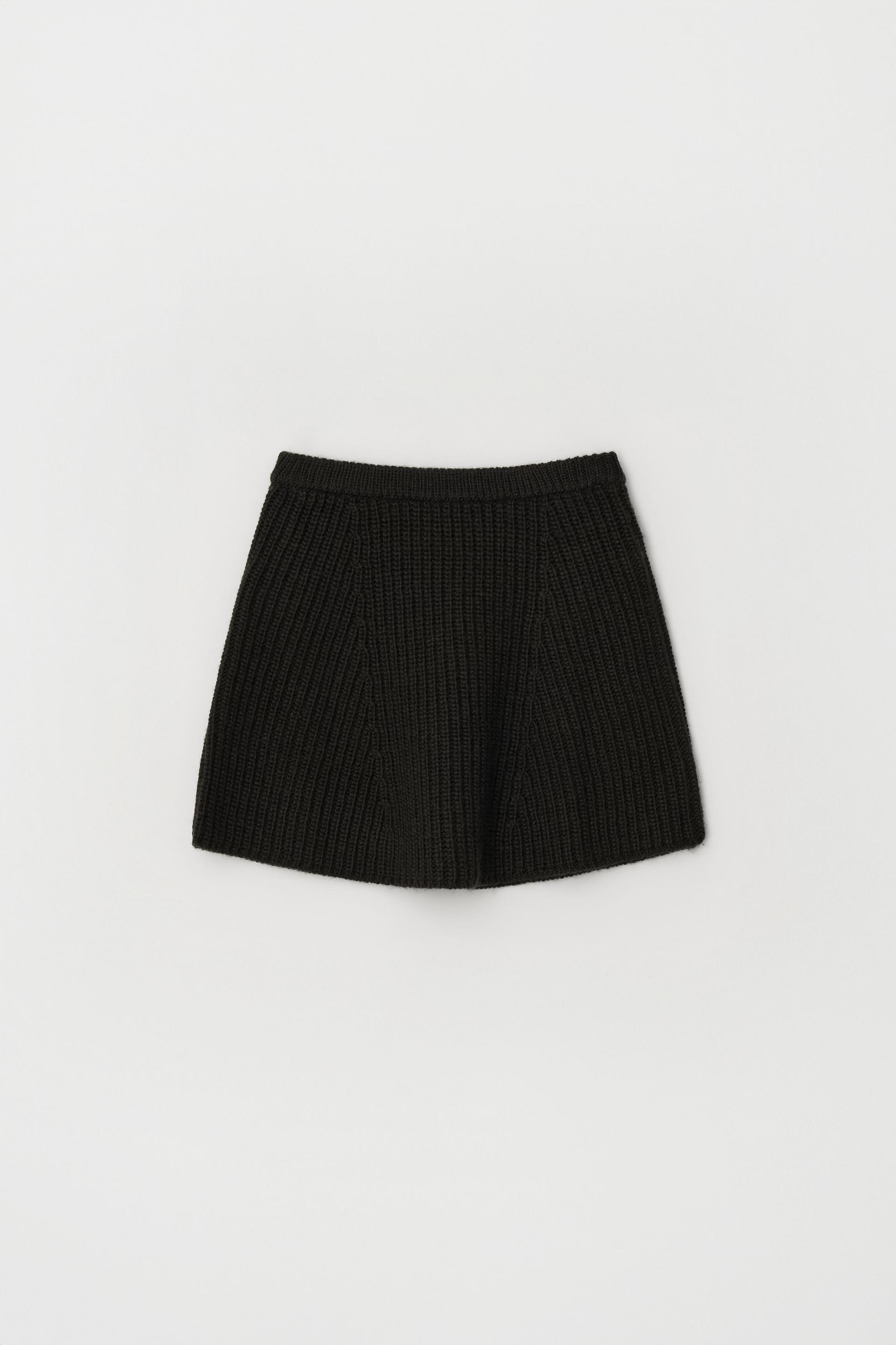KNIT FLARED BAND SKIRT_BROWN