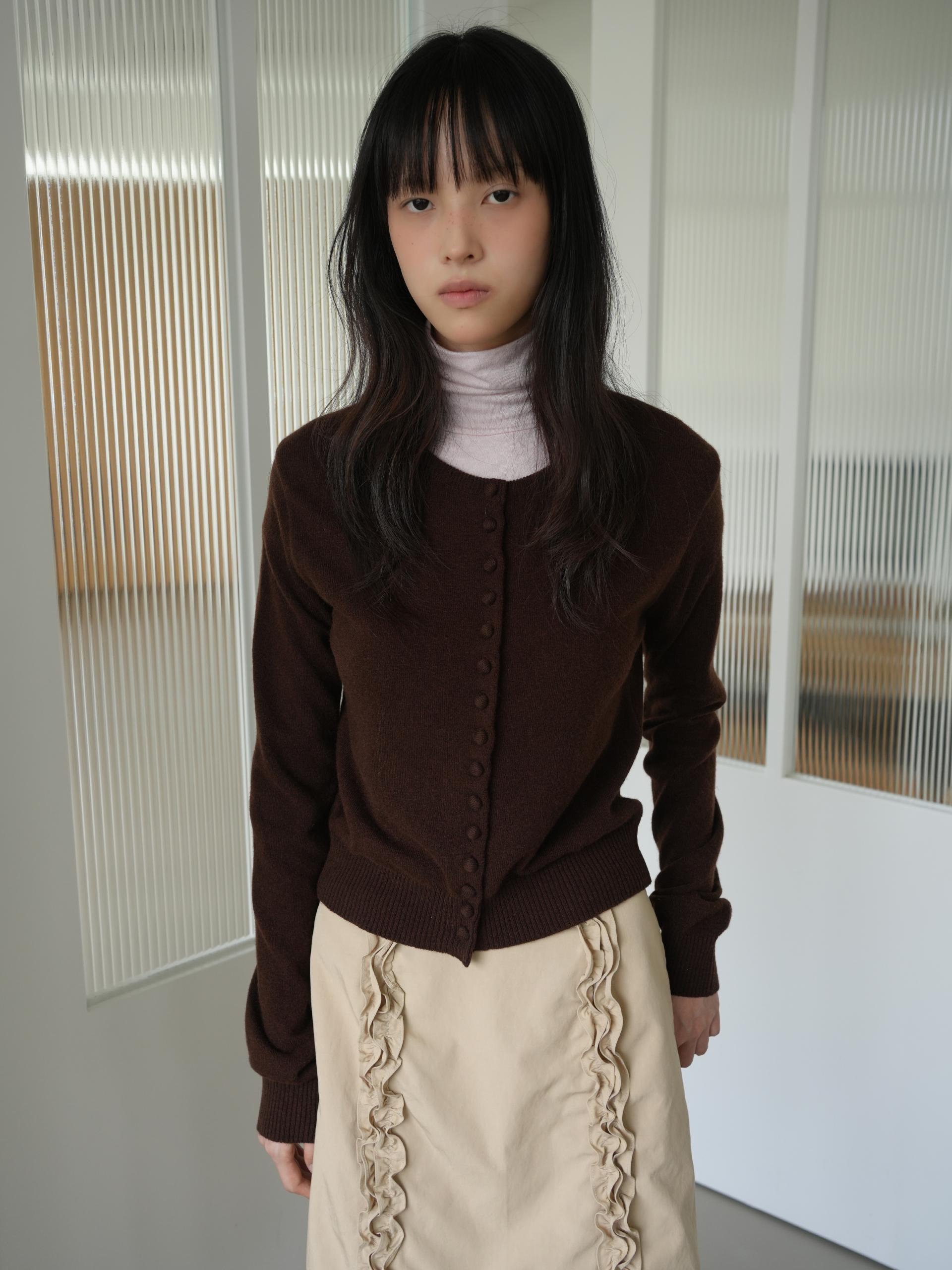 MERINO CASHMERE BUTTON CARDIGAN_BROWN