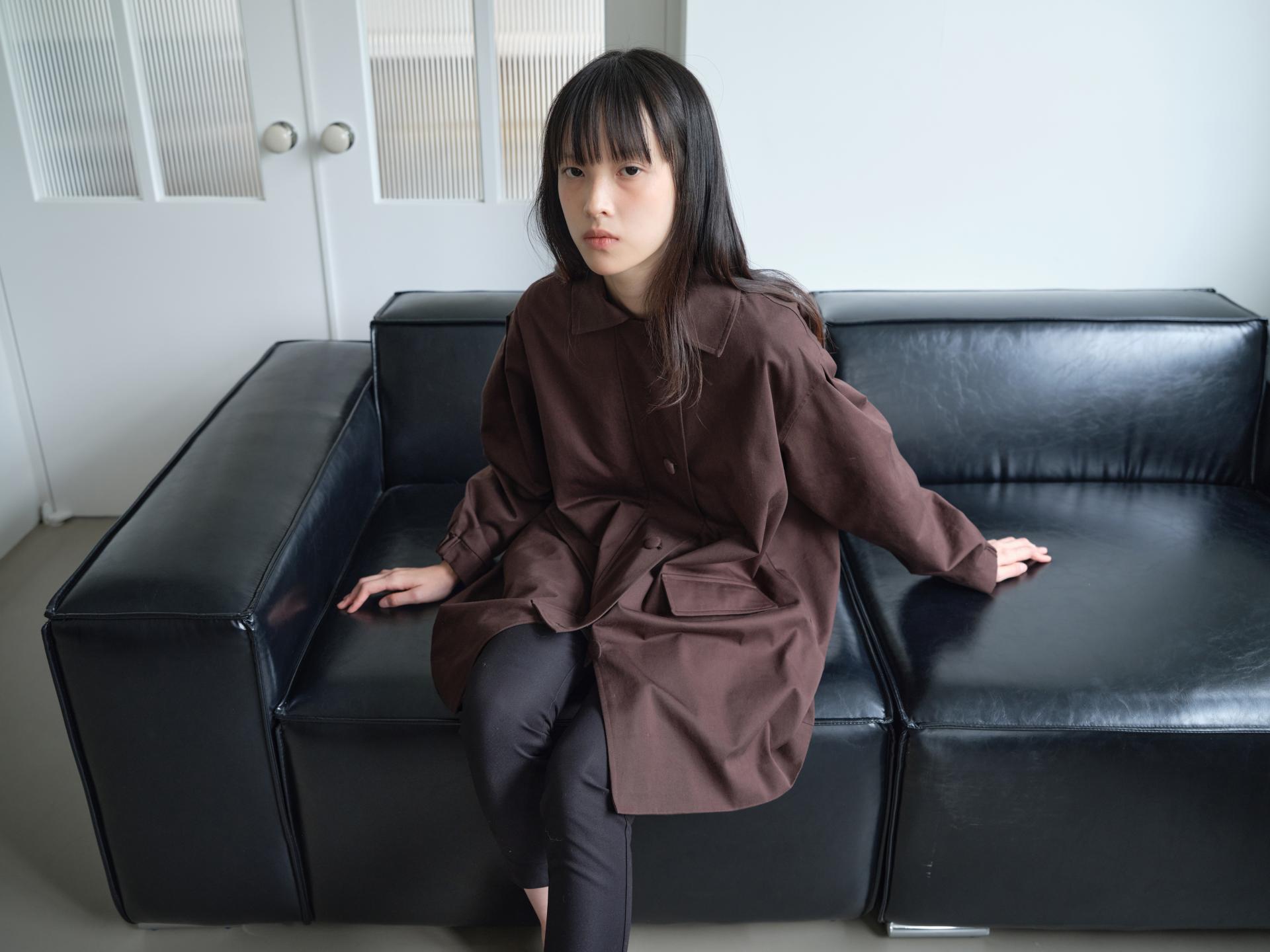 A-LINE COVERED BUTTON HALF JACKET_BROWN