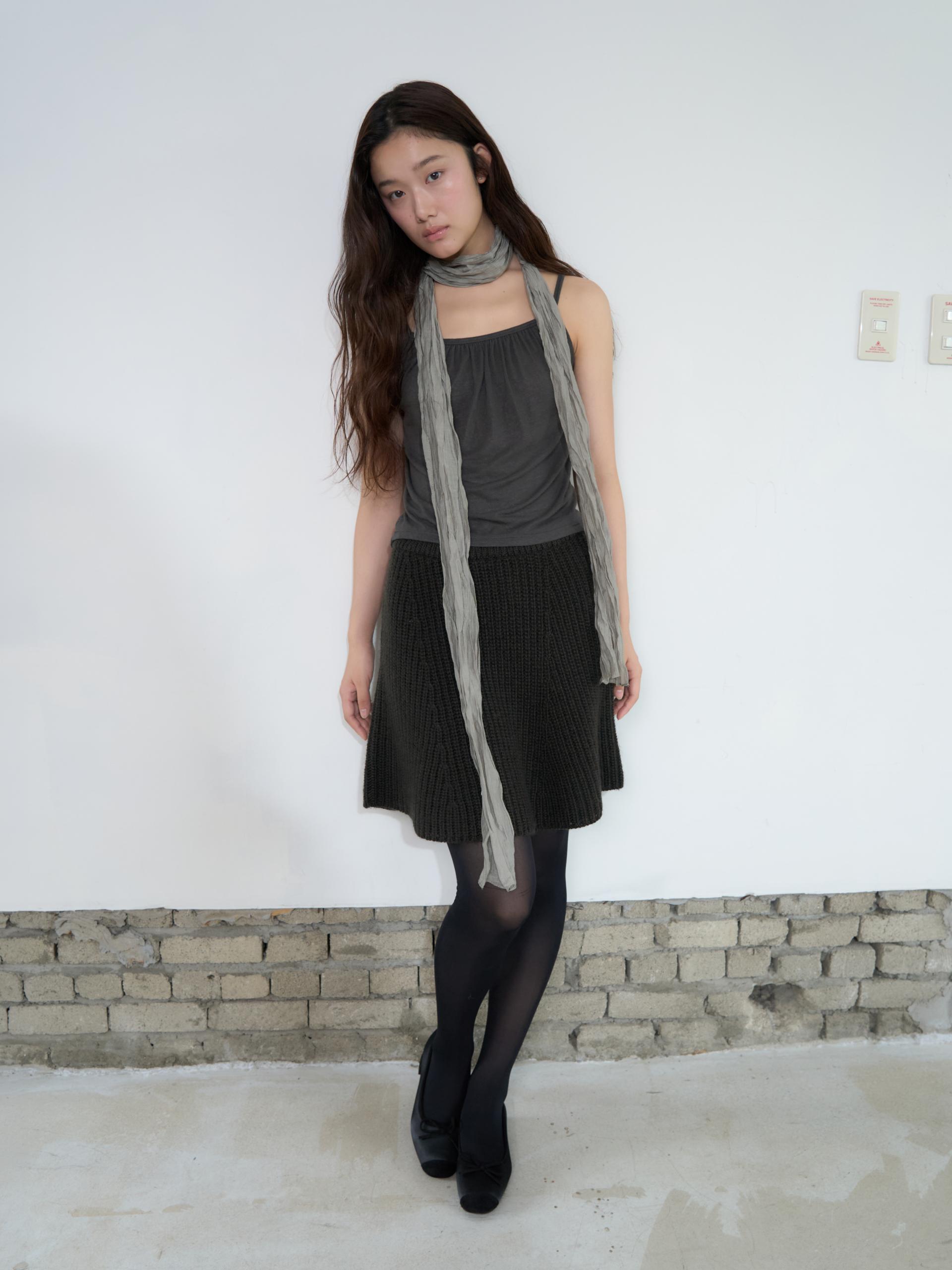 KNIT FLARED BAND SKIRT_BROWN