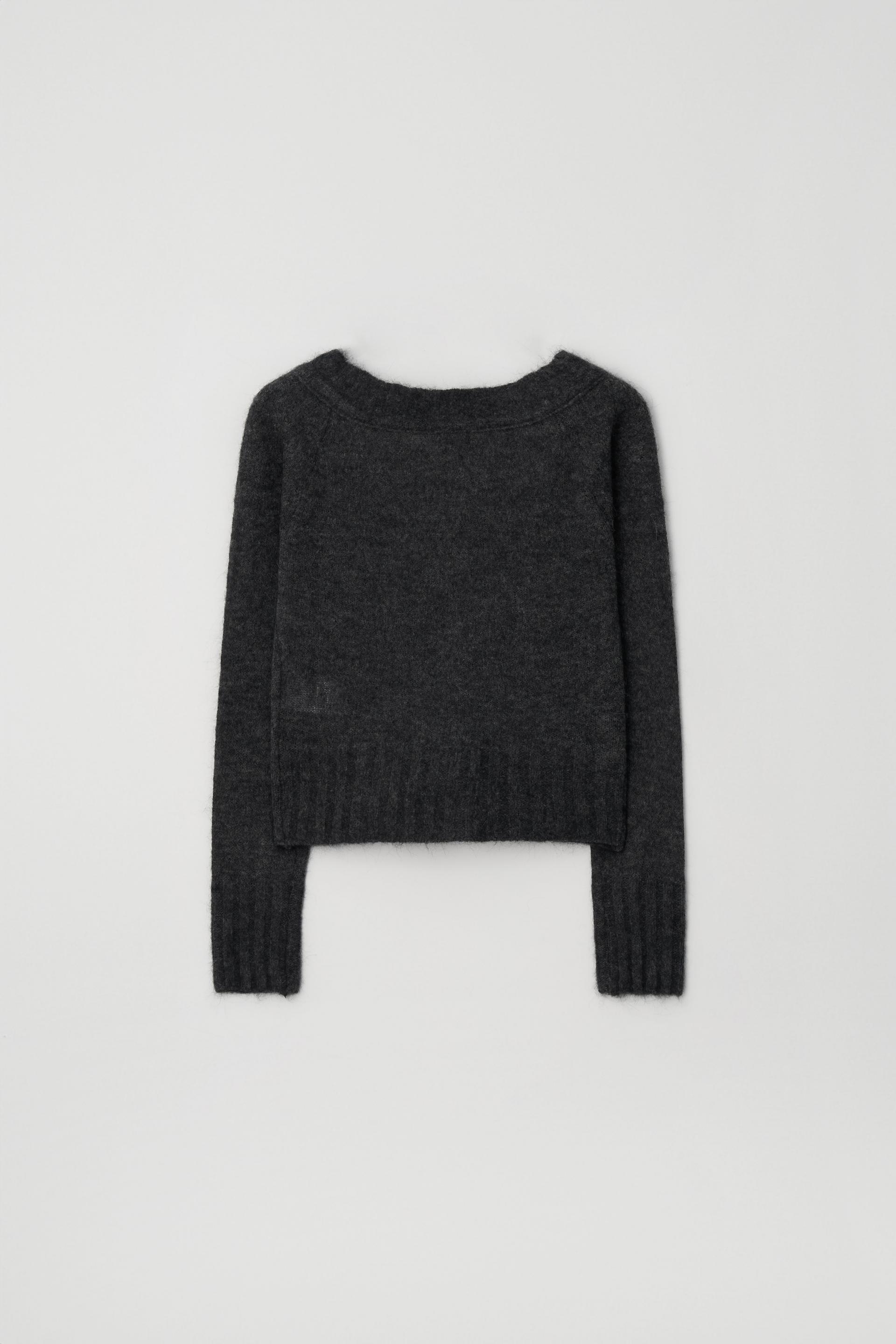 MERINO WOOL ALPACA OFF-SHOULDER CARDIGAN_CHARCOAL
