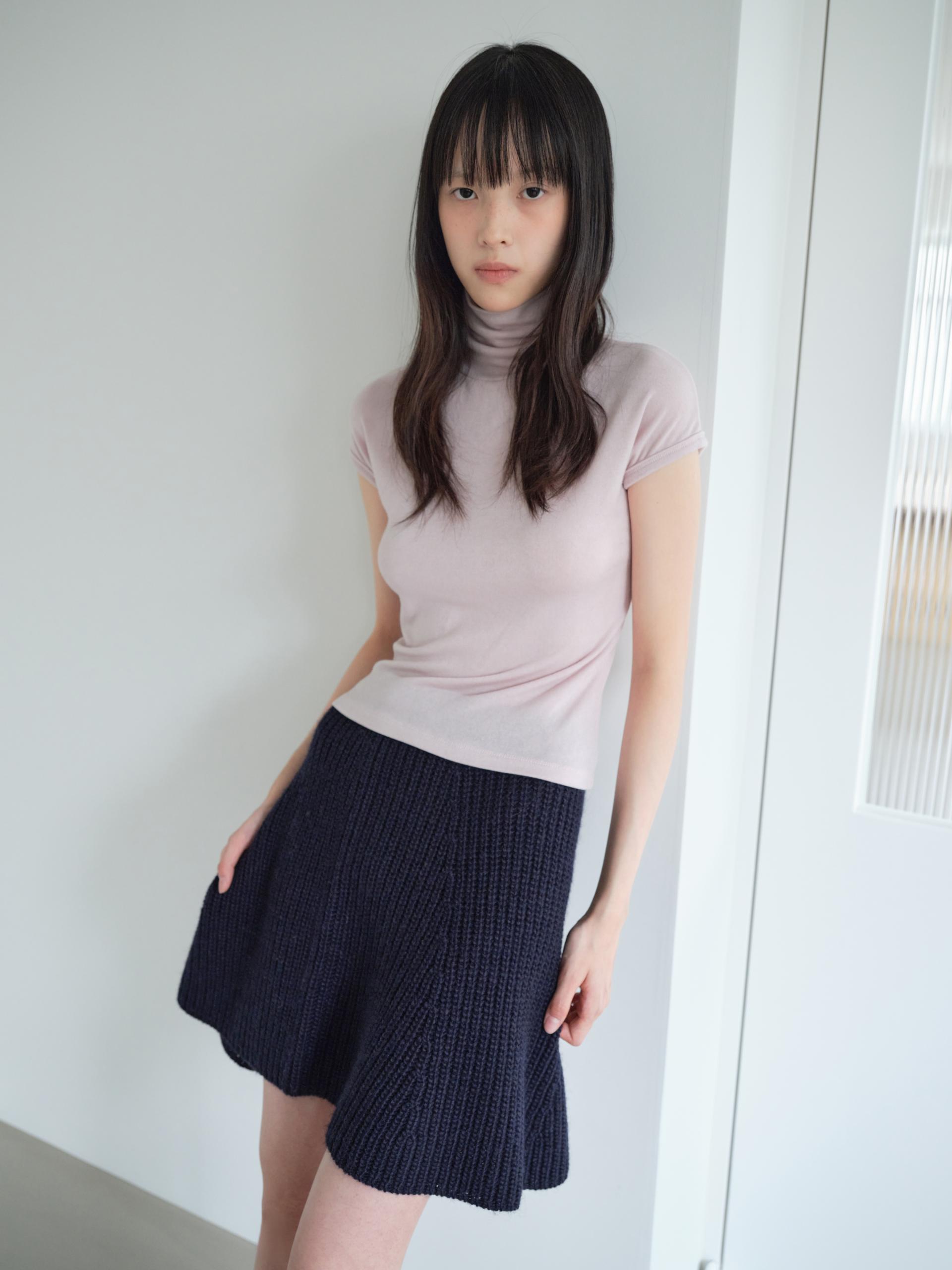 KNIT FLARED BAND SKIRT_NAVY