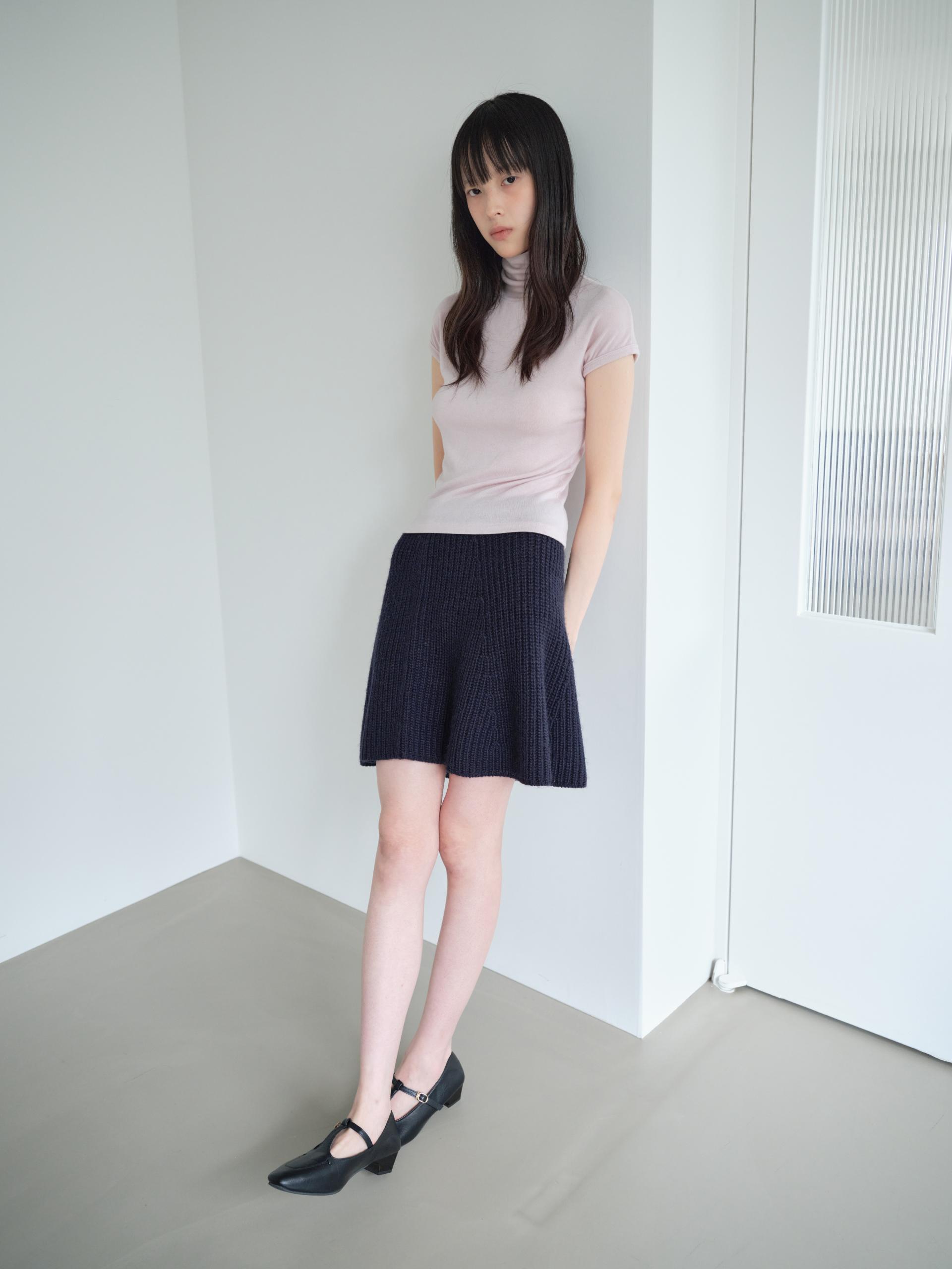 KNIT FLARED BAND SKIRT_NAVY