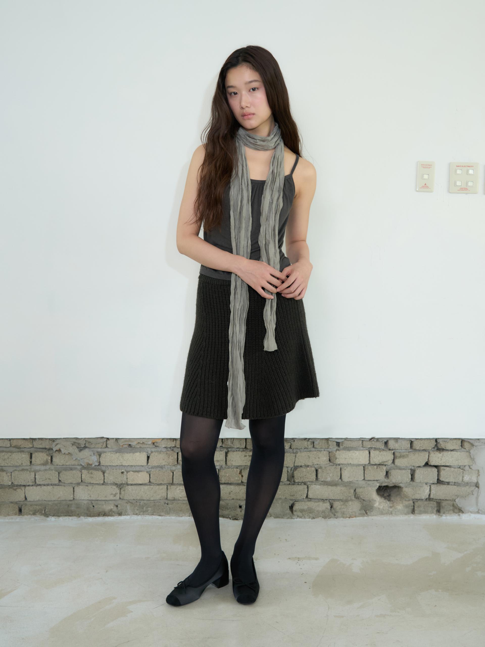 KNIT FLARED BAND SKIRT_BROWN