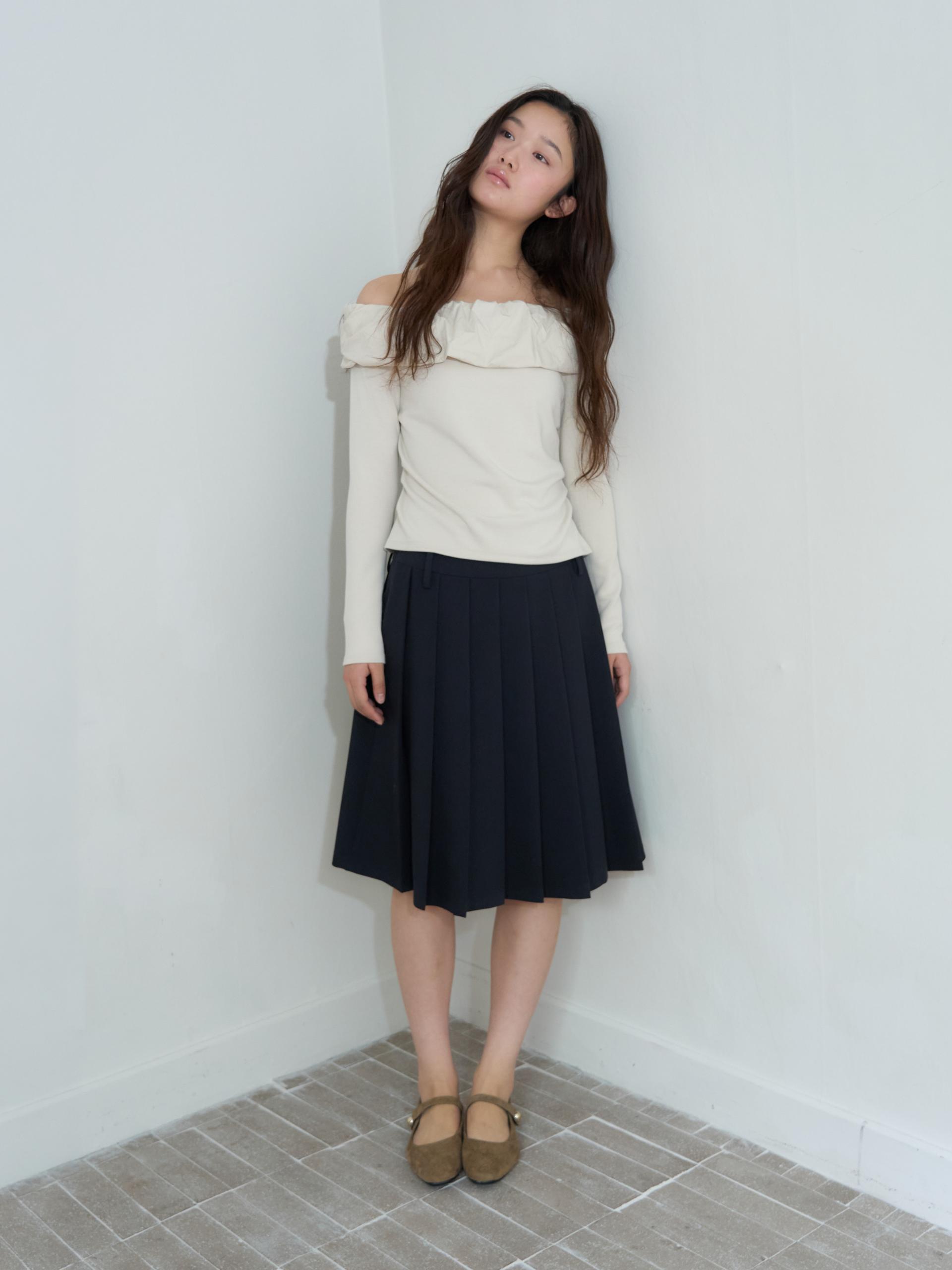 BELTED PLEATED MIDI SKIRT_NAVY