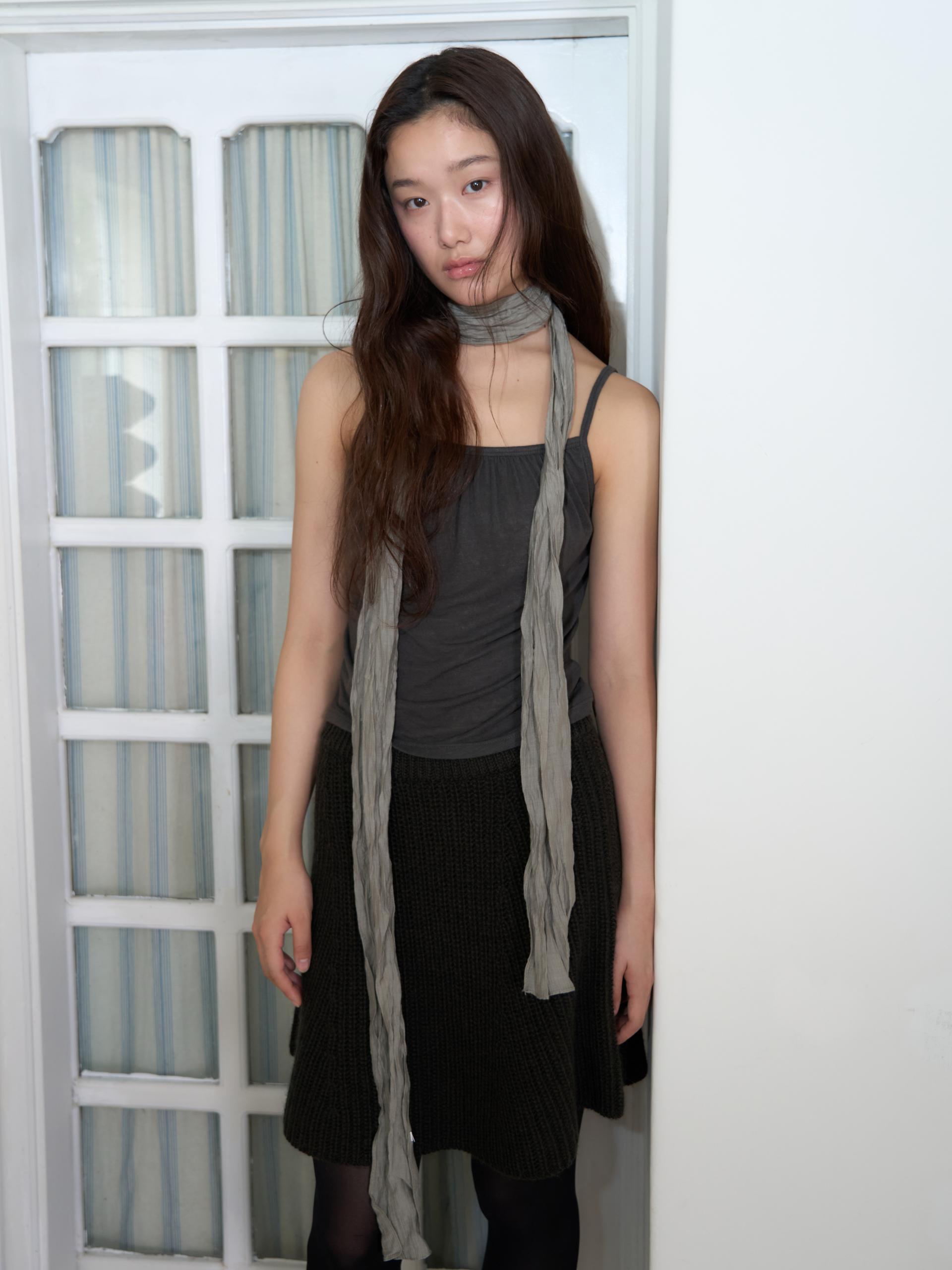 KNIT FLARED BAND SKIRT_BROWN