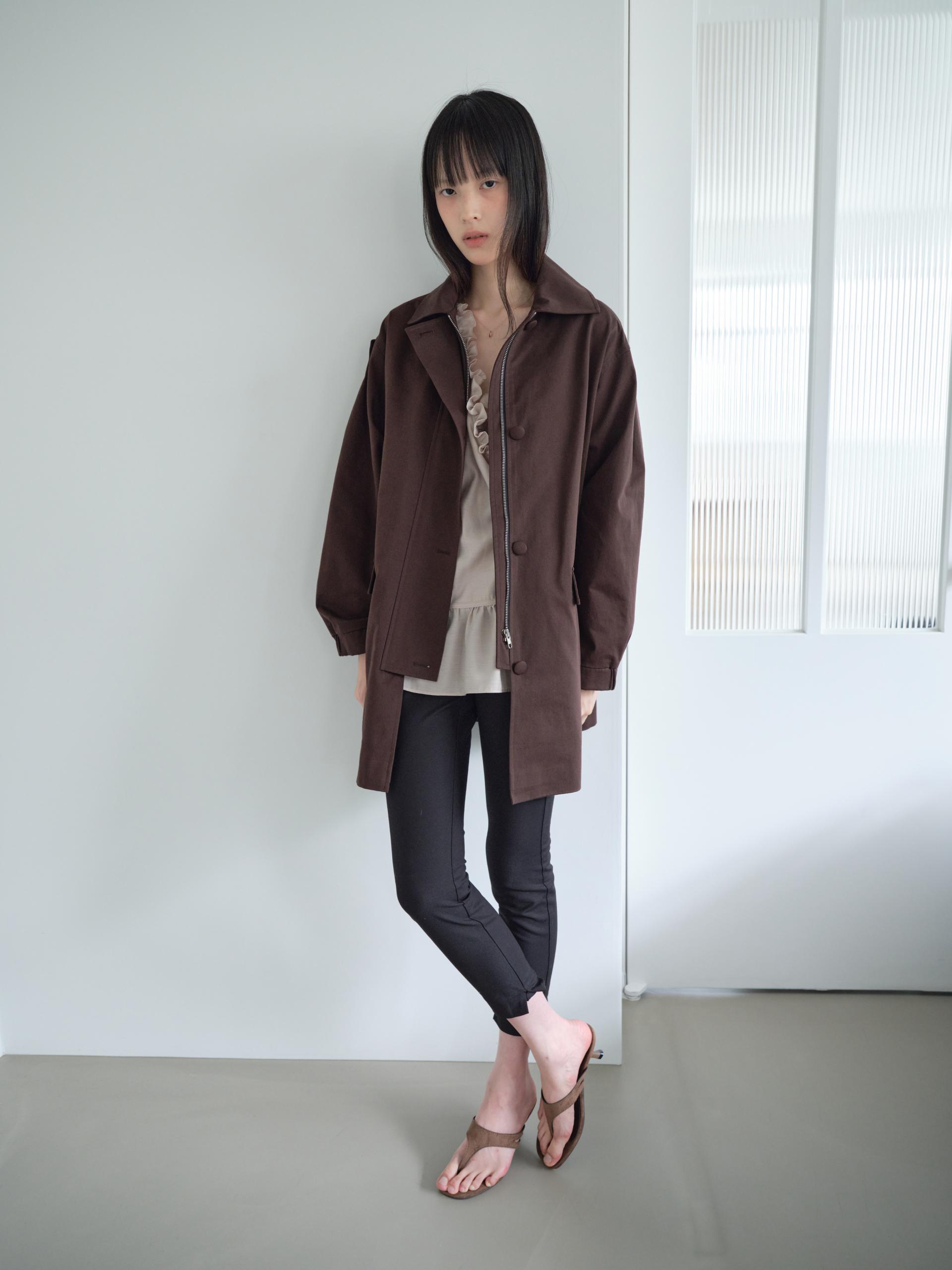A-LINE COVERED BUTTON HALF JACKET_BROWN