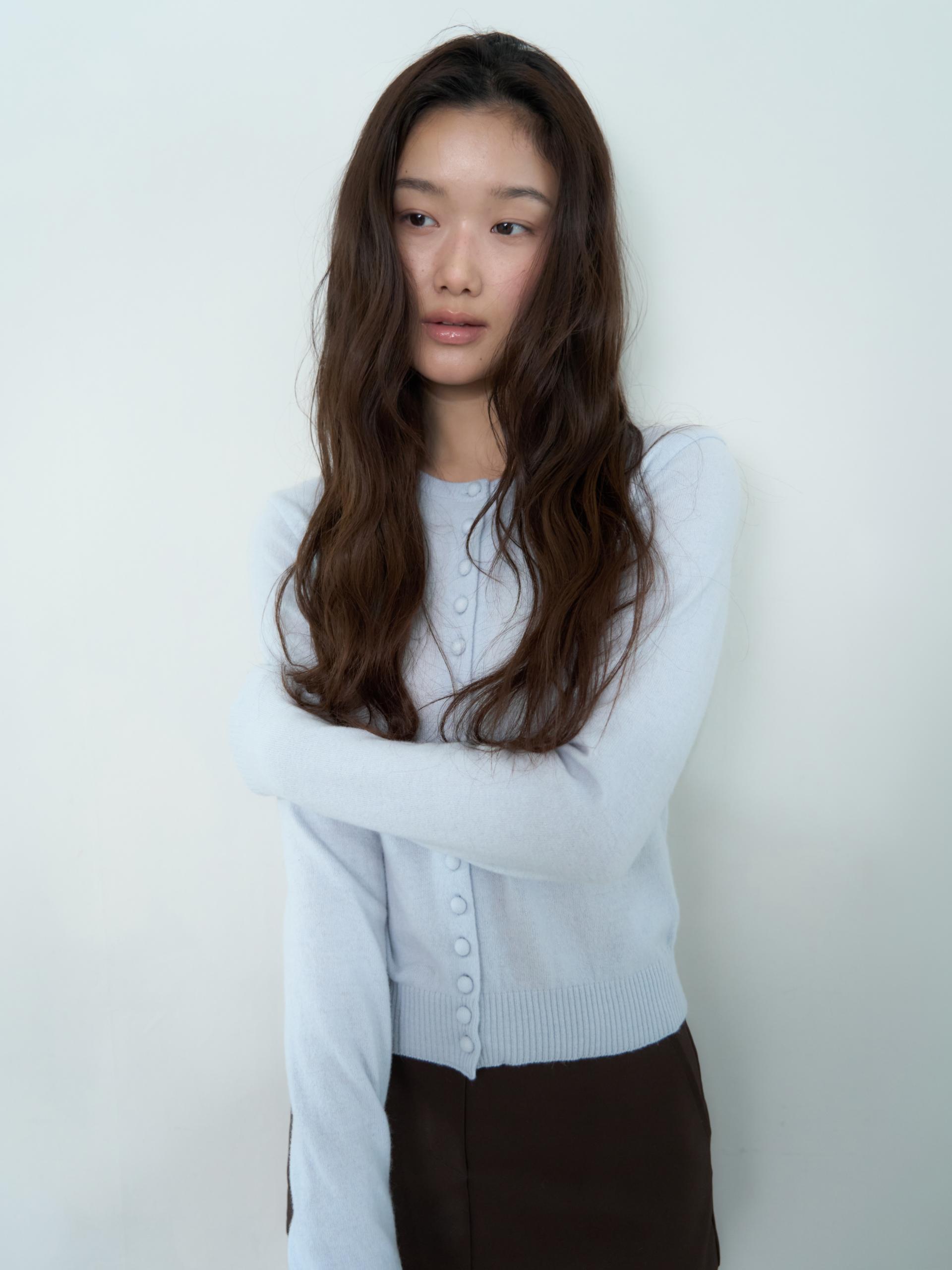 MERINO CASHMERE BUTTON CARDIGAN_BLUE