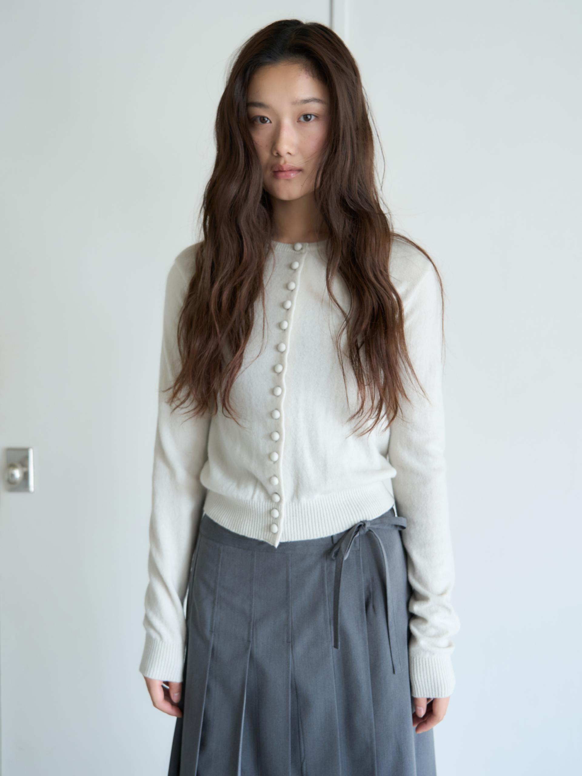 WRAP PLEATED LONG SKIRT_GRAY