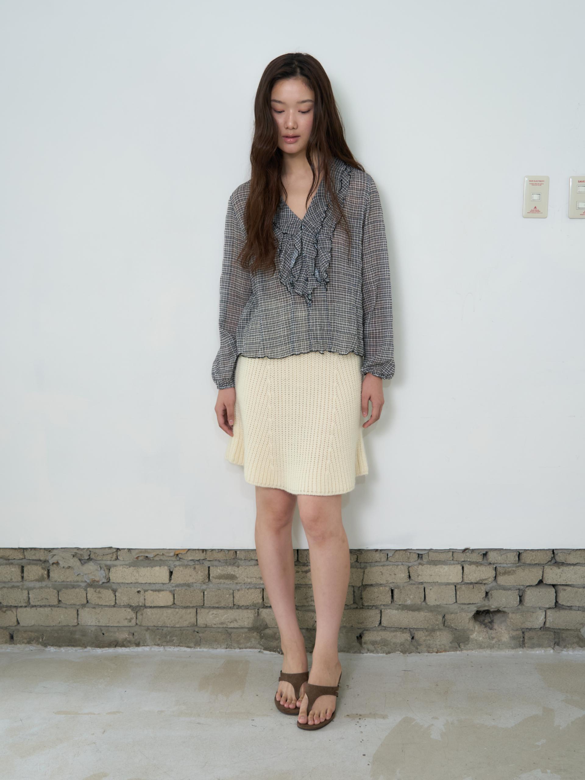 KNIT FLARED BAND SKIRT_BEIGE