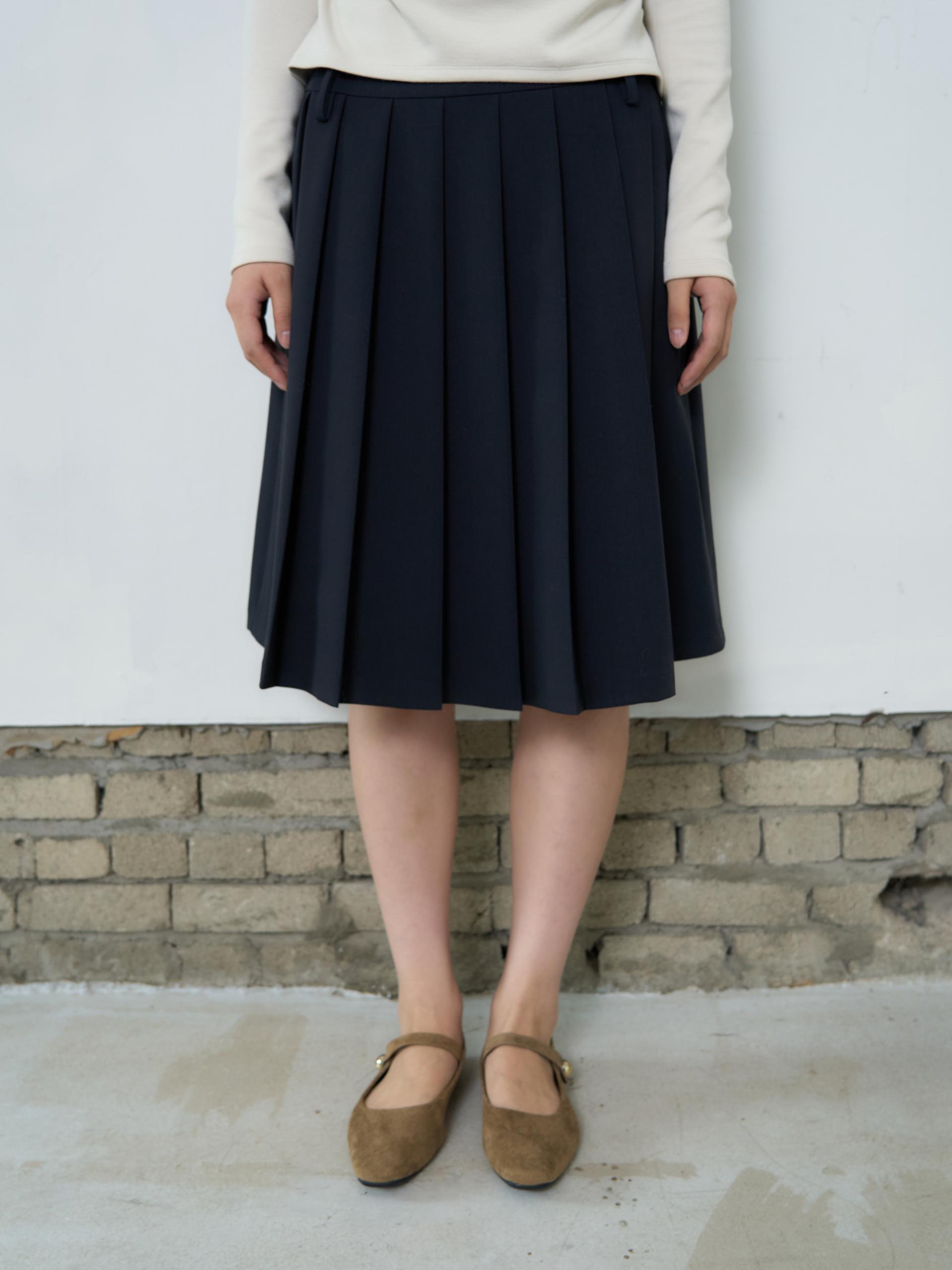 BELTED PLEATED MIDI SKIRT_NAVY