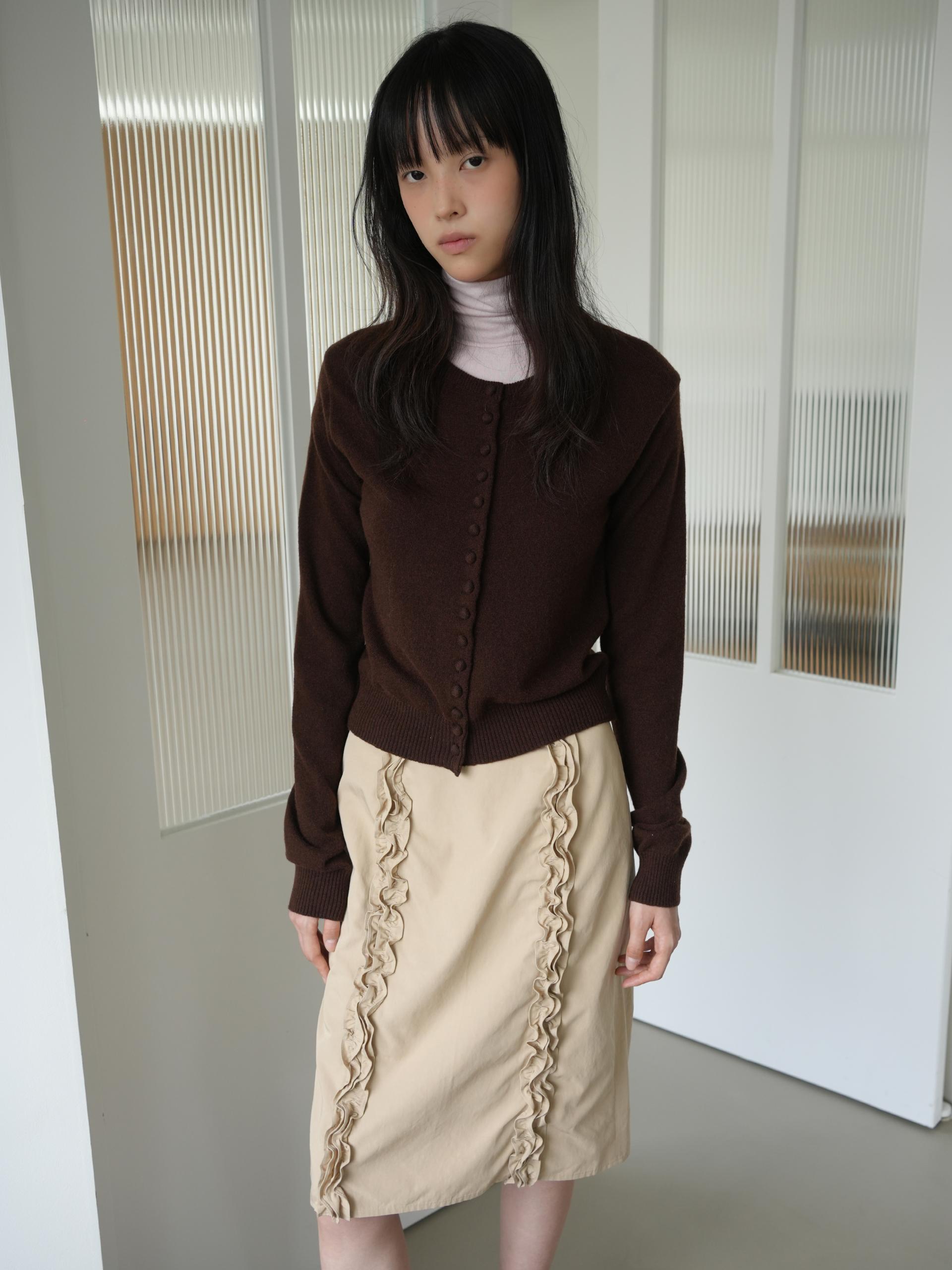 MERINO CASHMERE BUTTON CARDIGAN_BROWN