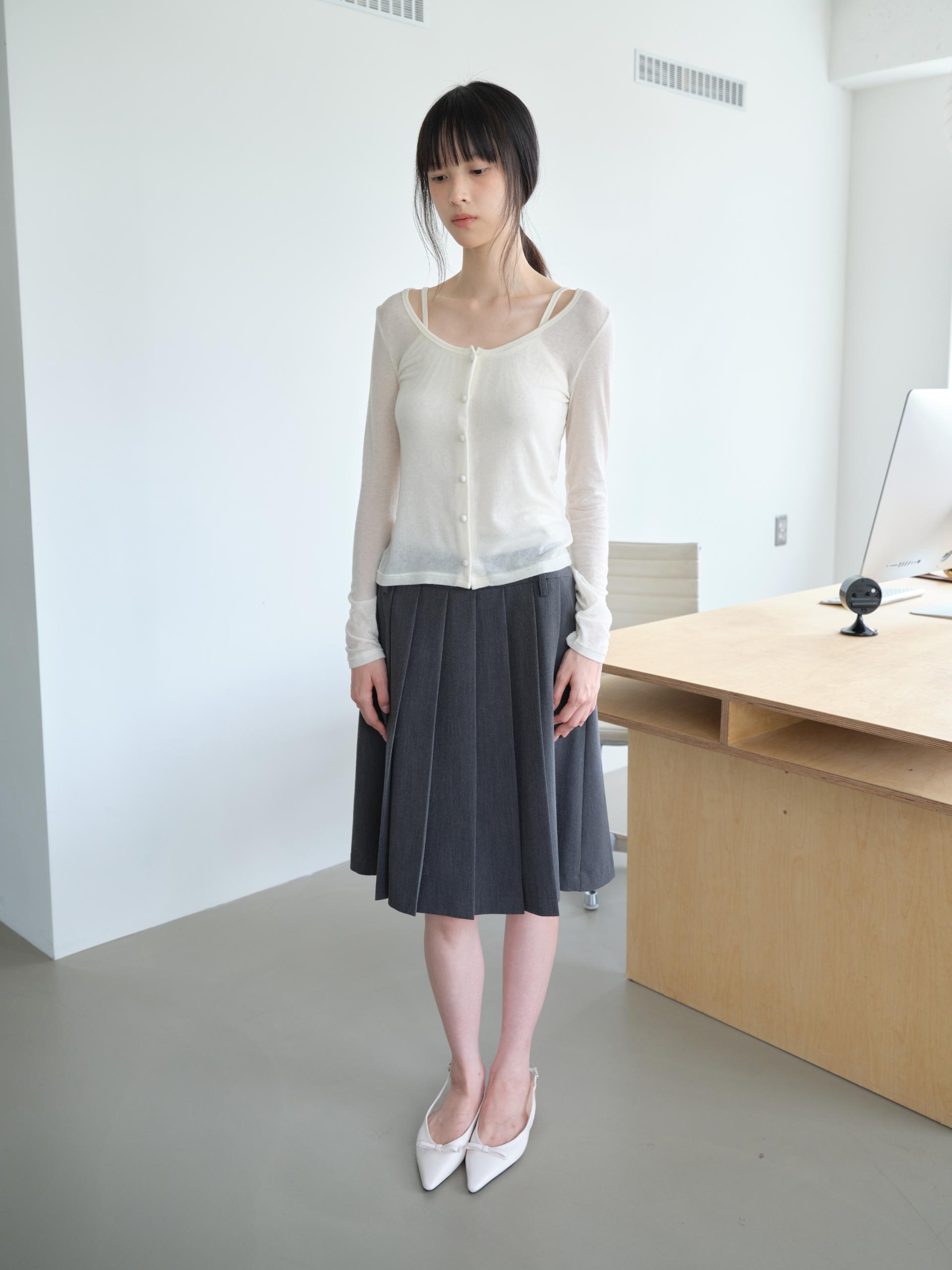 BELTED PLEATED MIDI SKIRT_GRAY