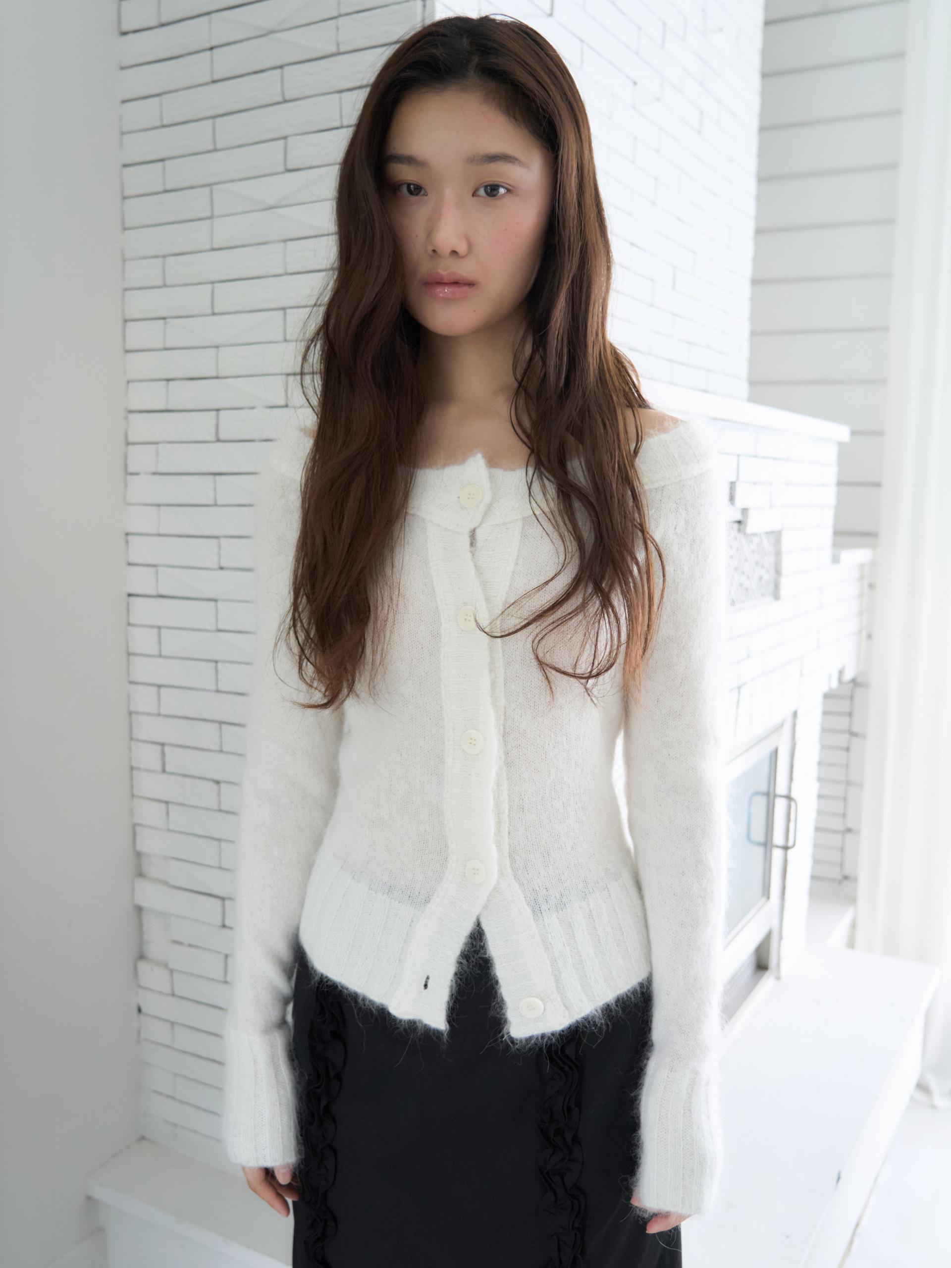 MERINO WOOL ALPACA OFF-SHOULDER CARDIGAN_WHITE