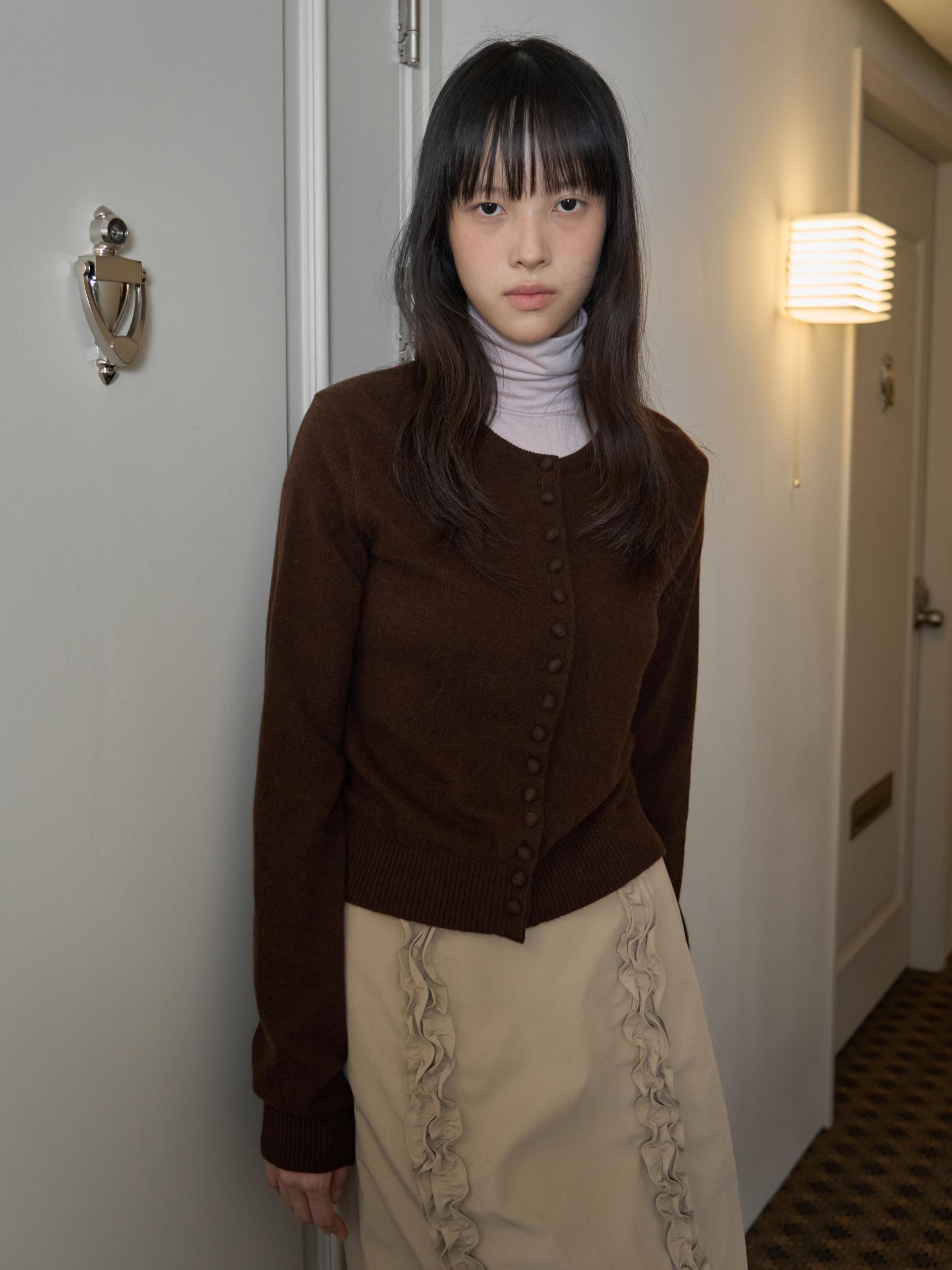 MERINO CASHMERE BUTTON CARDIGAN_BROWN