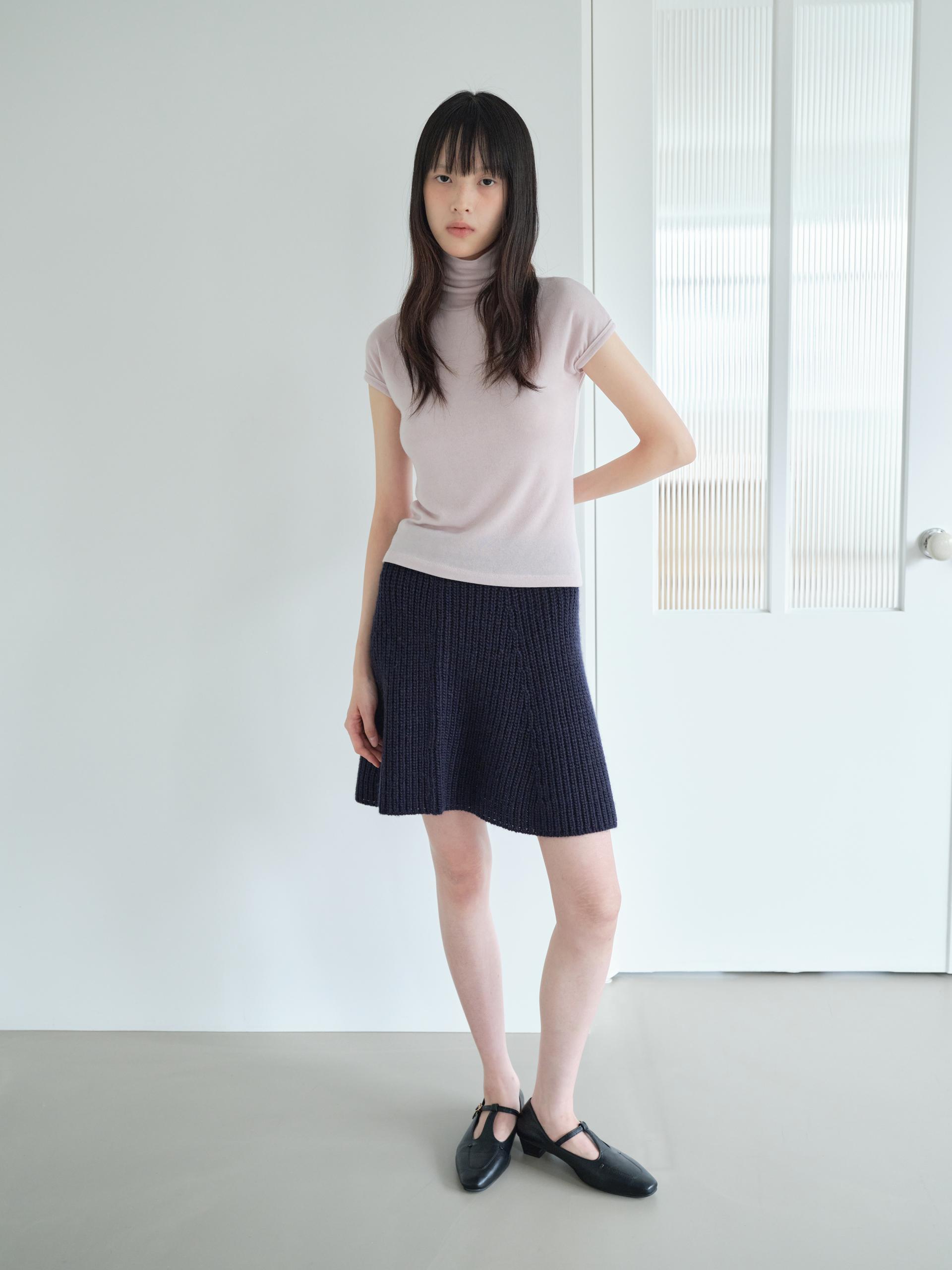 KNIT FLARED BAND SKIRT_NAVY