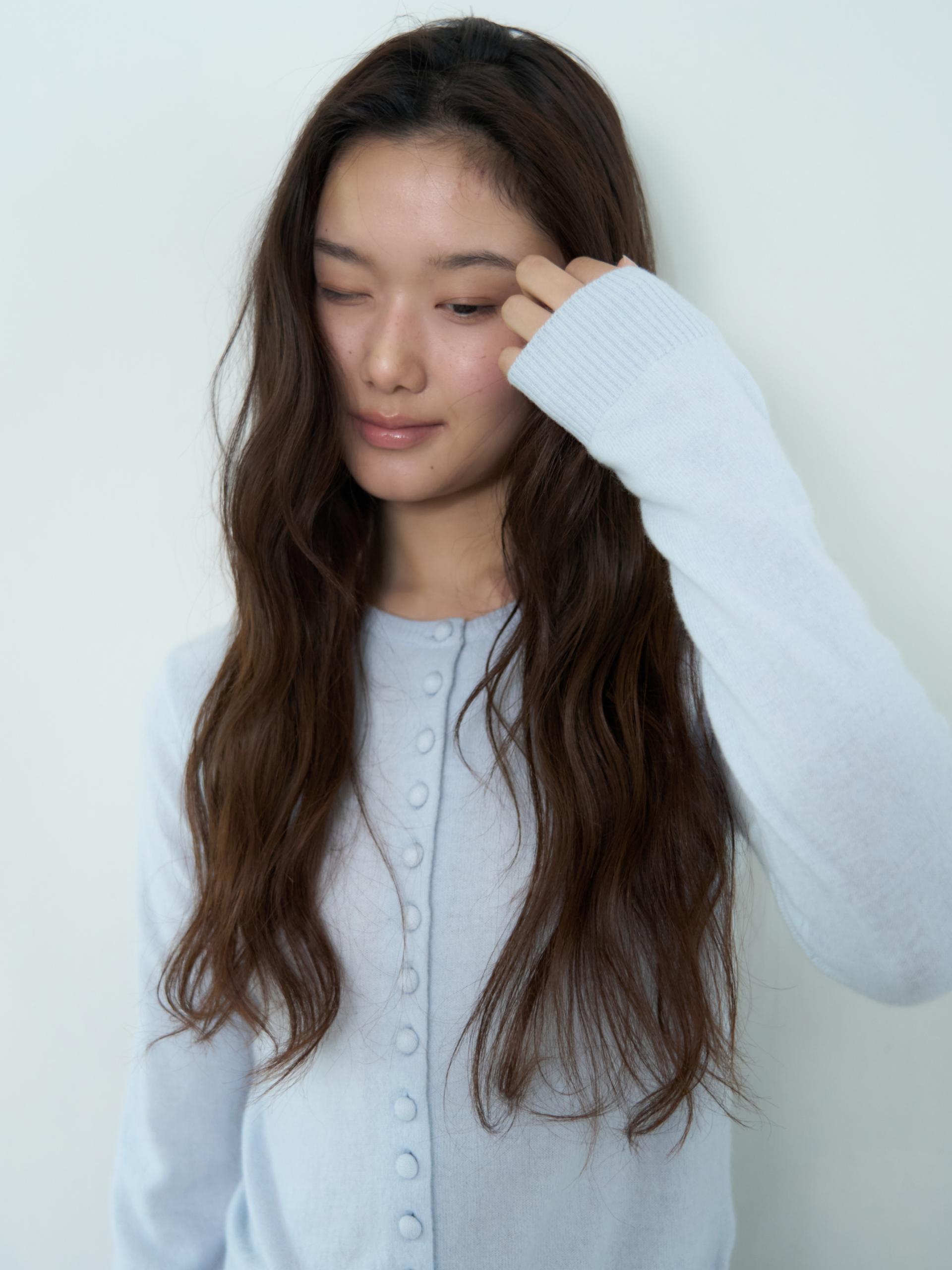 MERINO CASHMERE BUTTON CARDIGAN_BLUE