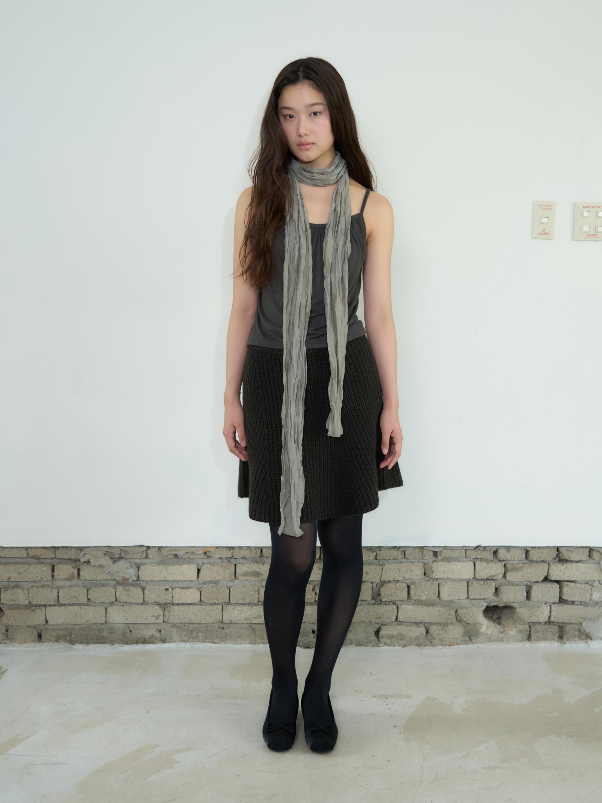 KNIT FLARED BAND SKIRT_BROWN