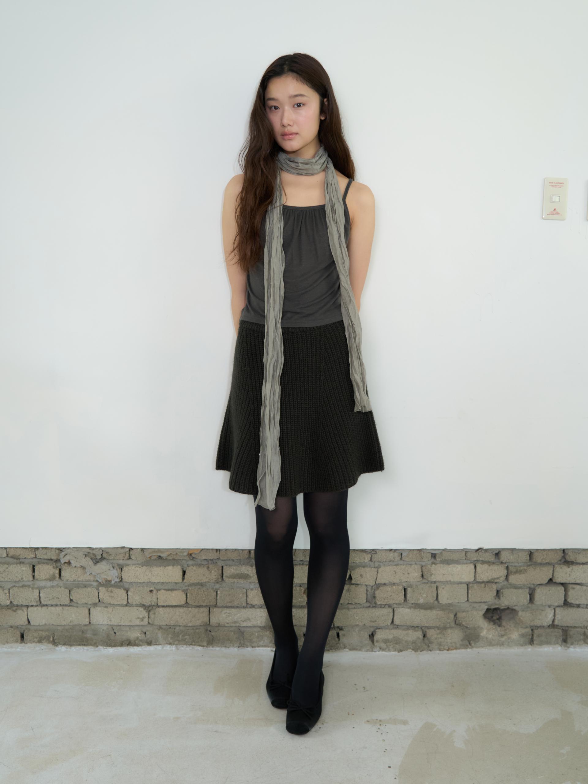 KNIT FLARED BAND SKIRT_BROWN