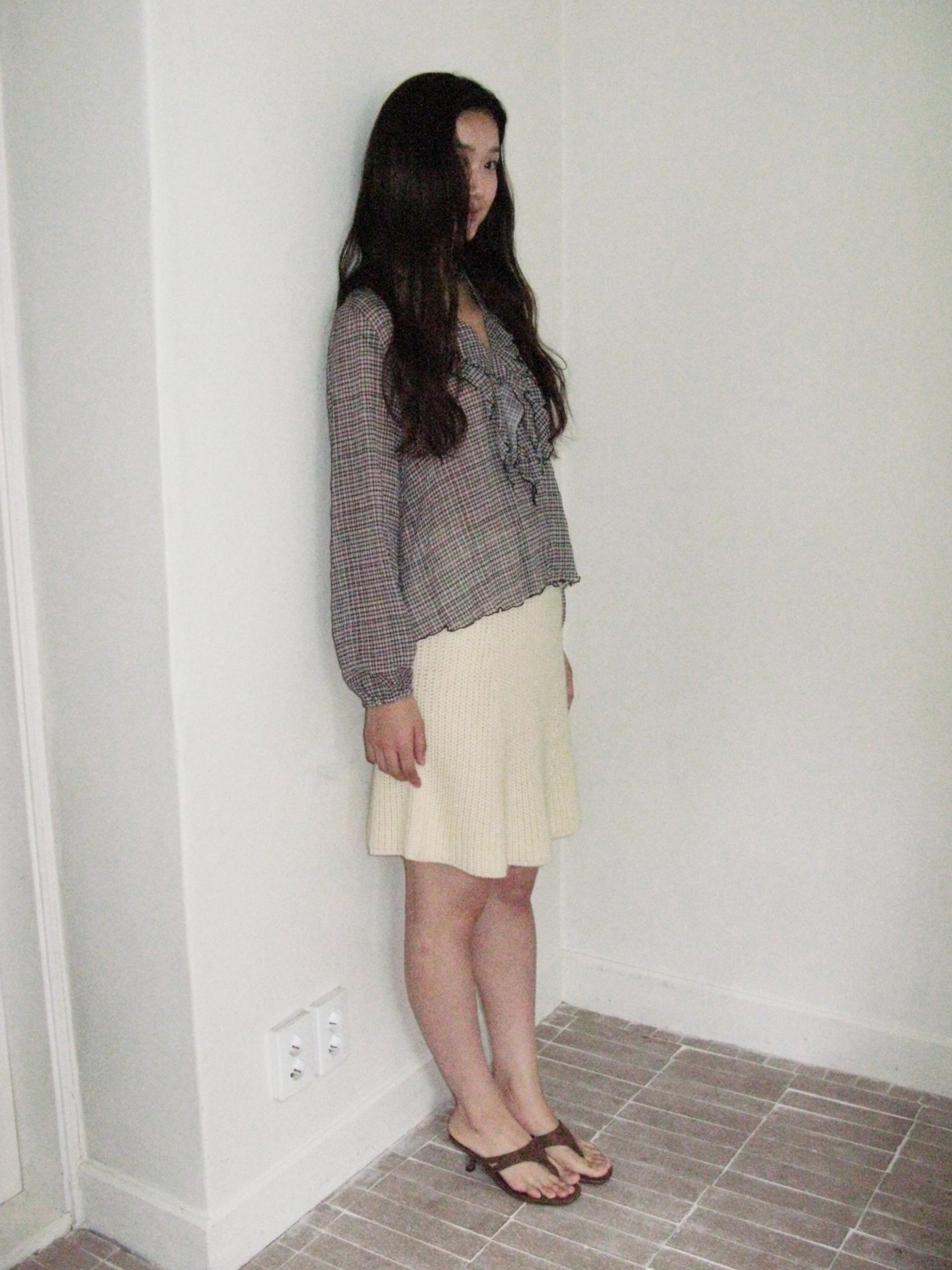 KNIT FLARED BAND SKIRT_BEIGE
