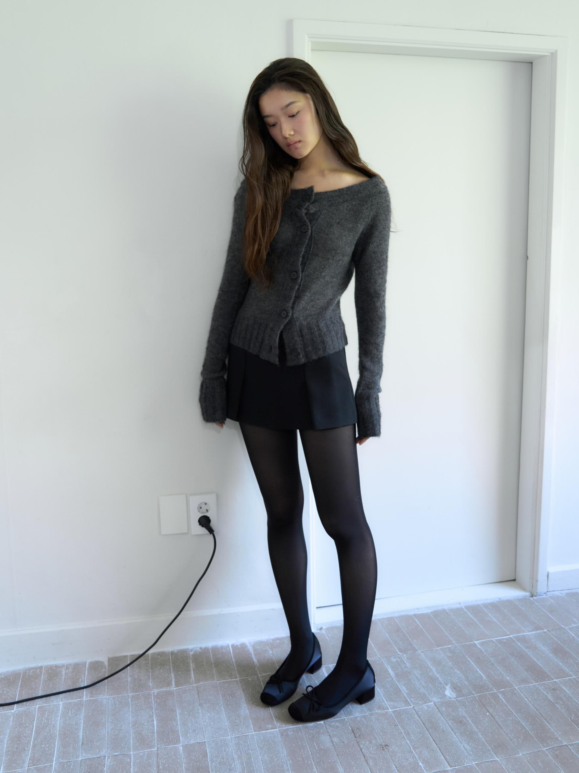 MERINO WOOL ALPACA OFF-SHOULDER CARDIGAN_CHARCOAL